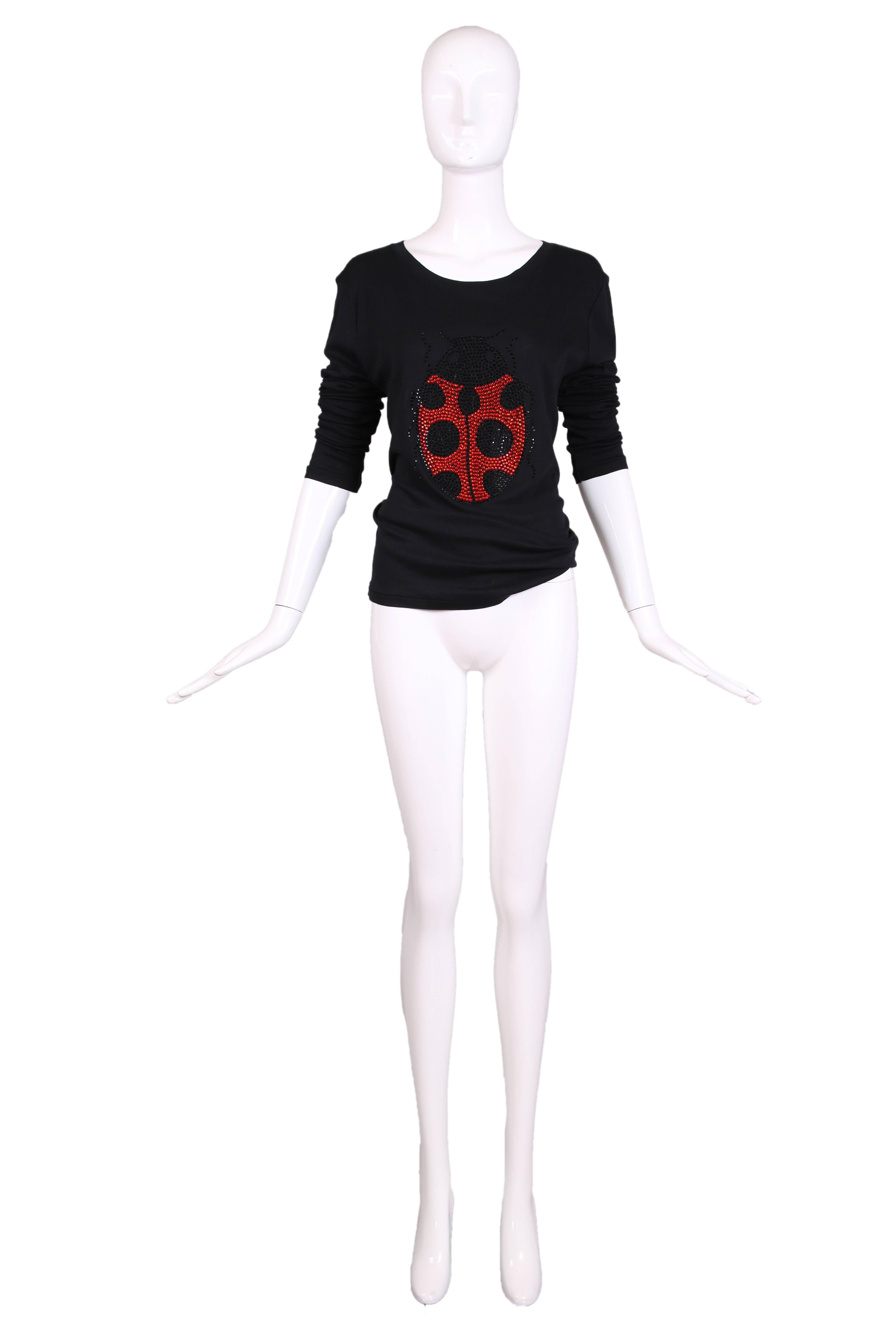 Sonia by Sonia Rykiel black cotton long sleeved t-shirt made of 100% cotton with a jeweled ladybug design at center front. Size XL. In excellent condition.