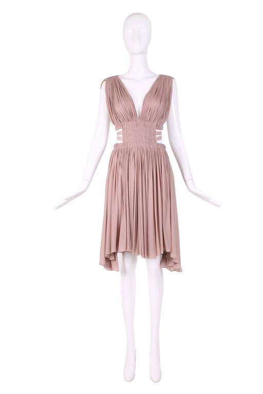 Alaia Blush Pink Grecian Mini Dress w/Deep V-Neckline and Open Sides ...