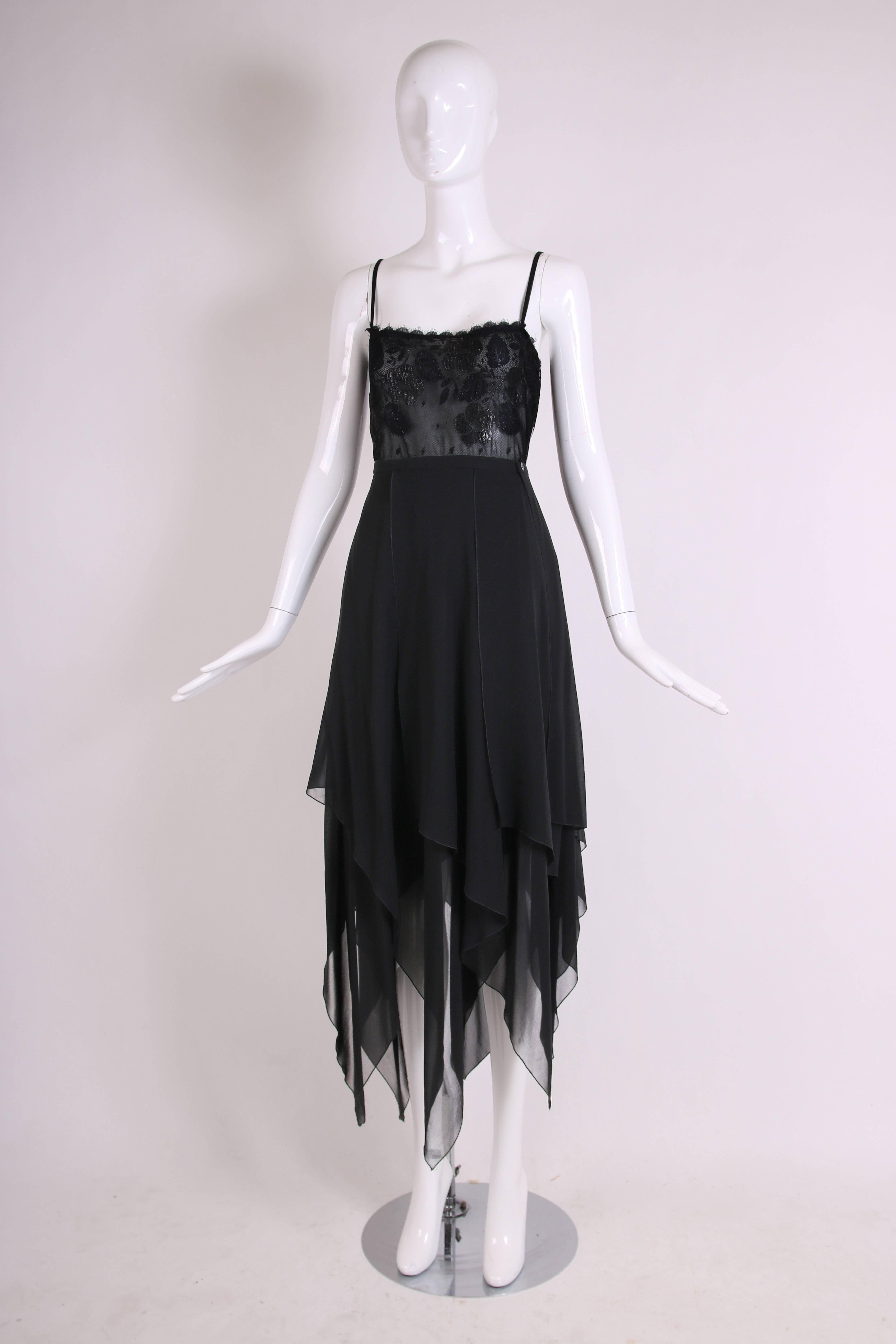 1970's Guy Laroche Black Lace Camisole & Chiffon Skirt Ensemble In Excellent Condition For Sale In Studio City, CA