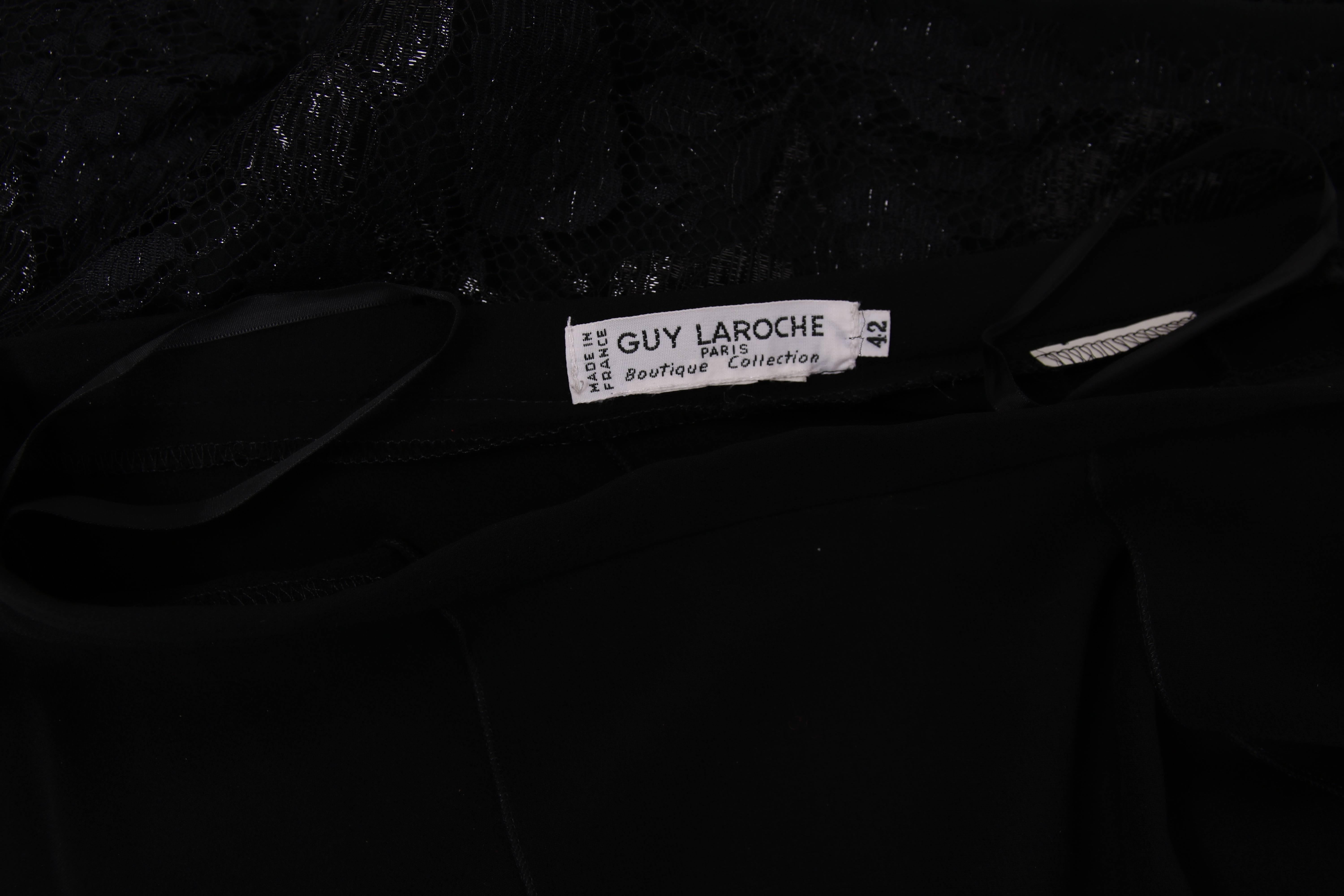 Guy Laroche ensemble caraco en dentelle noire et jupe en mousseline, années 70 en vente 2