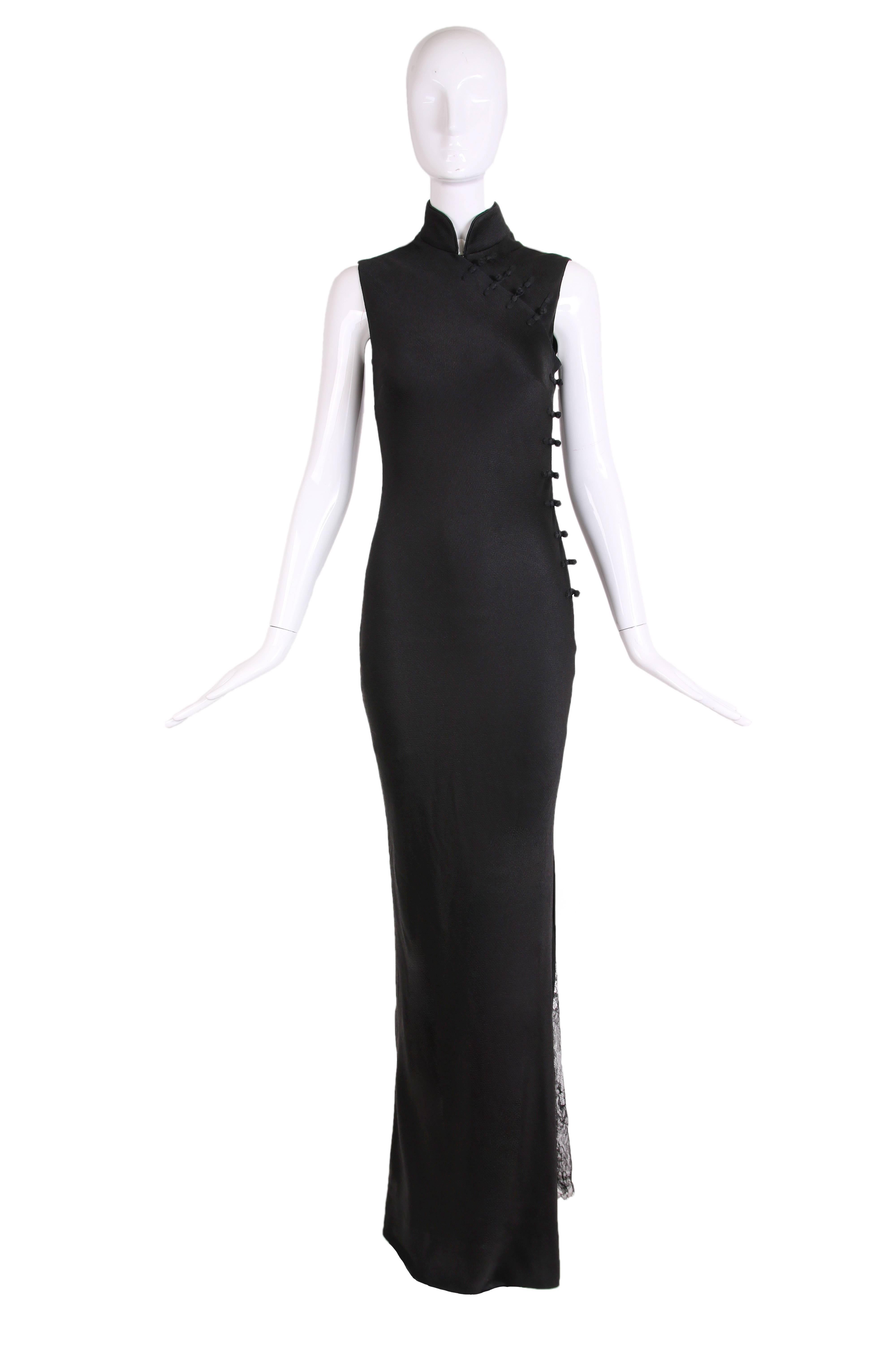 Christian Dior by Galliano Black Sleeveless Evening Gown w/Lace Inset Side Slit In Excellent Condition In Studio City, CA