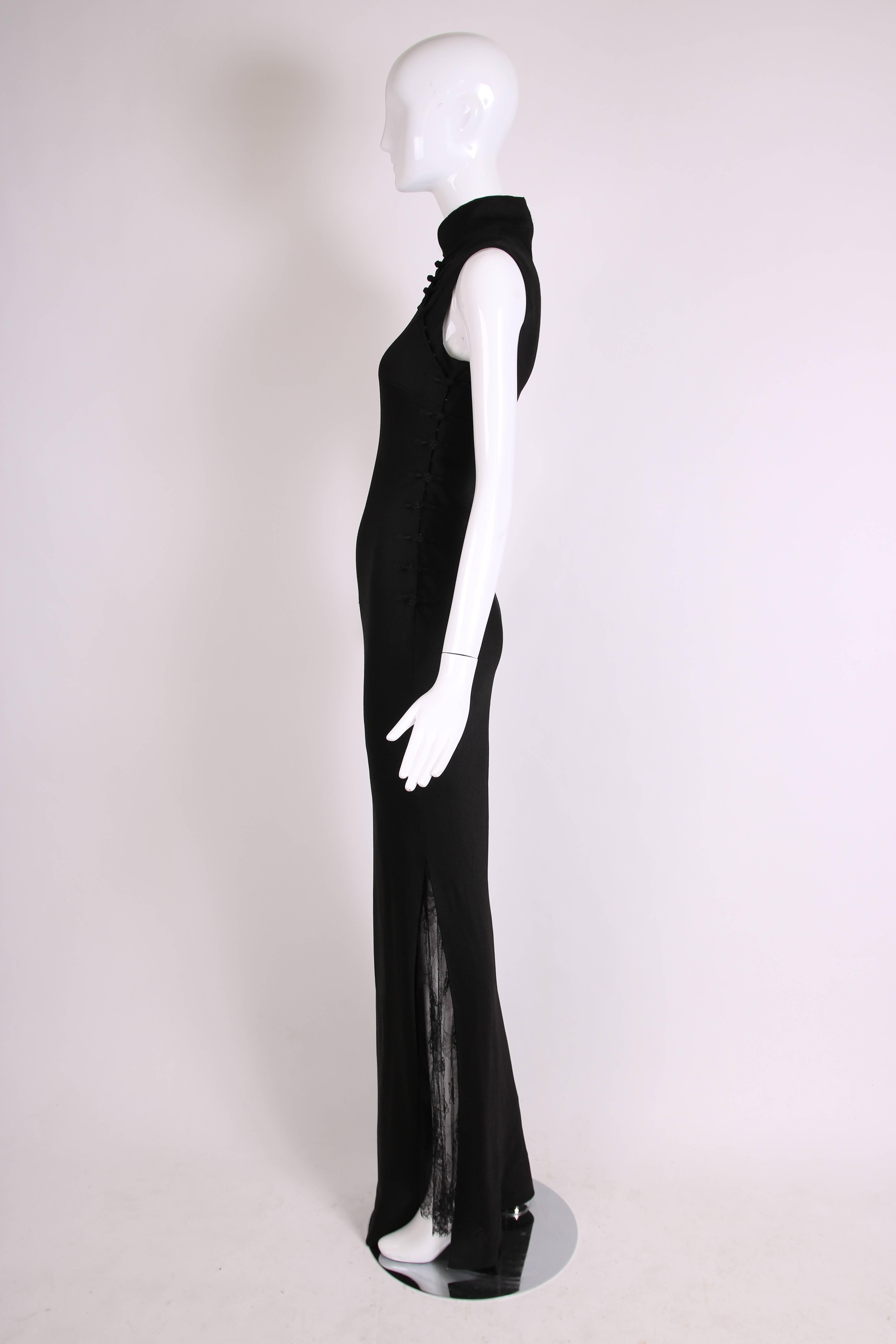 Women's Christian Dior by Galliano Black Sleeveless Evening Gown w/Lace Inset Side Slit