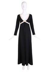 Maxi abito anni '70 di Rudi Gernreich in maglia nera e crema Cross Your Heart