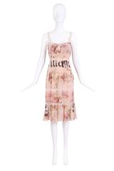 John Galliano Floral & Signature Print Dress W/Lace & Pintucking
