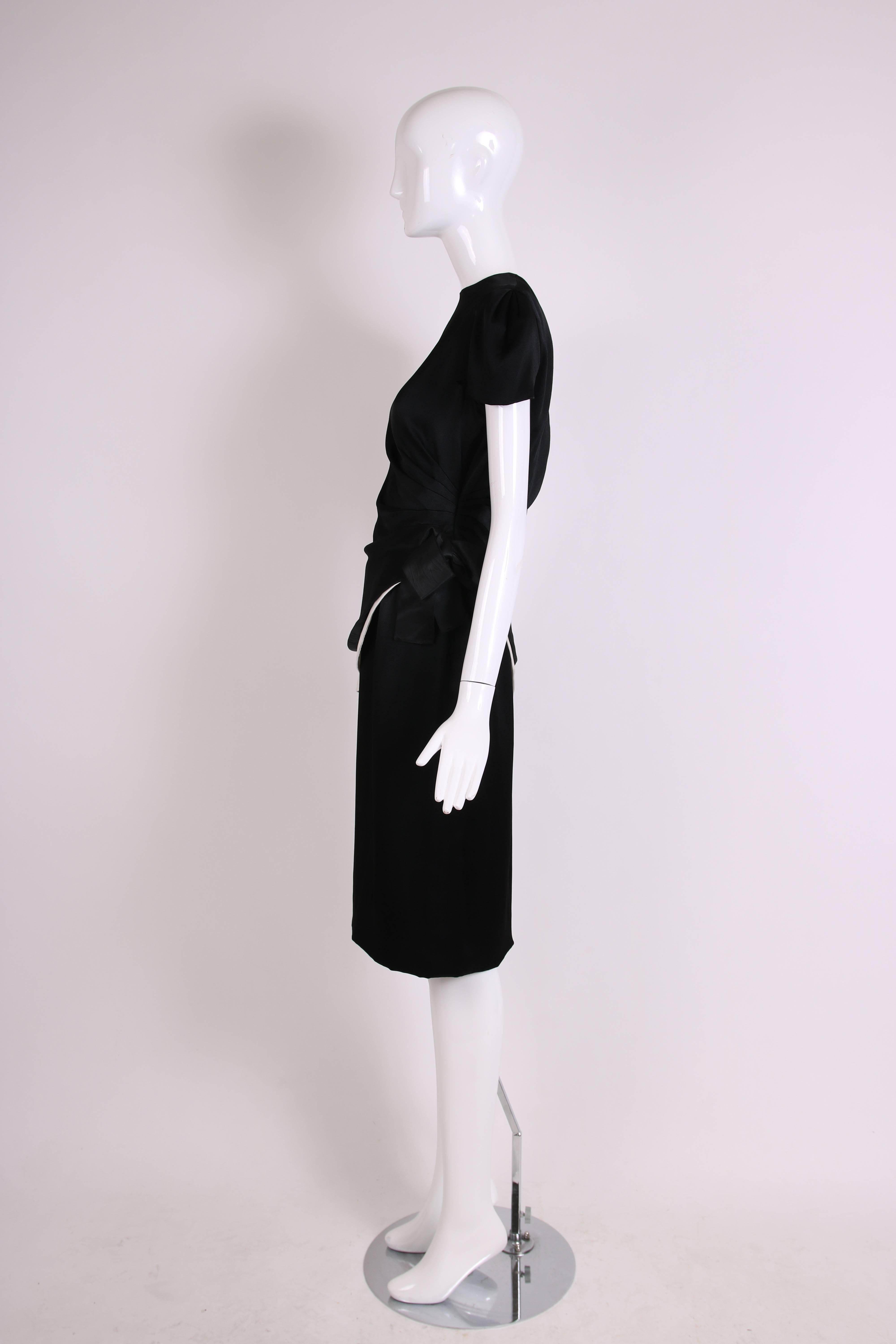 Women's 1970's Bill Blass Black & White Silk Asymmetrical Blouse & Skirt Ensemble Set