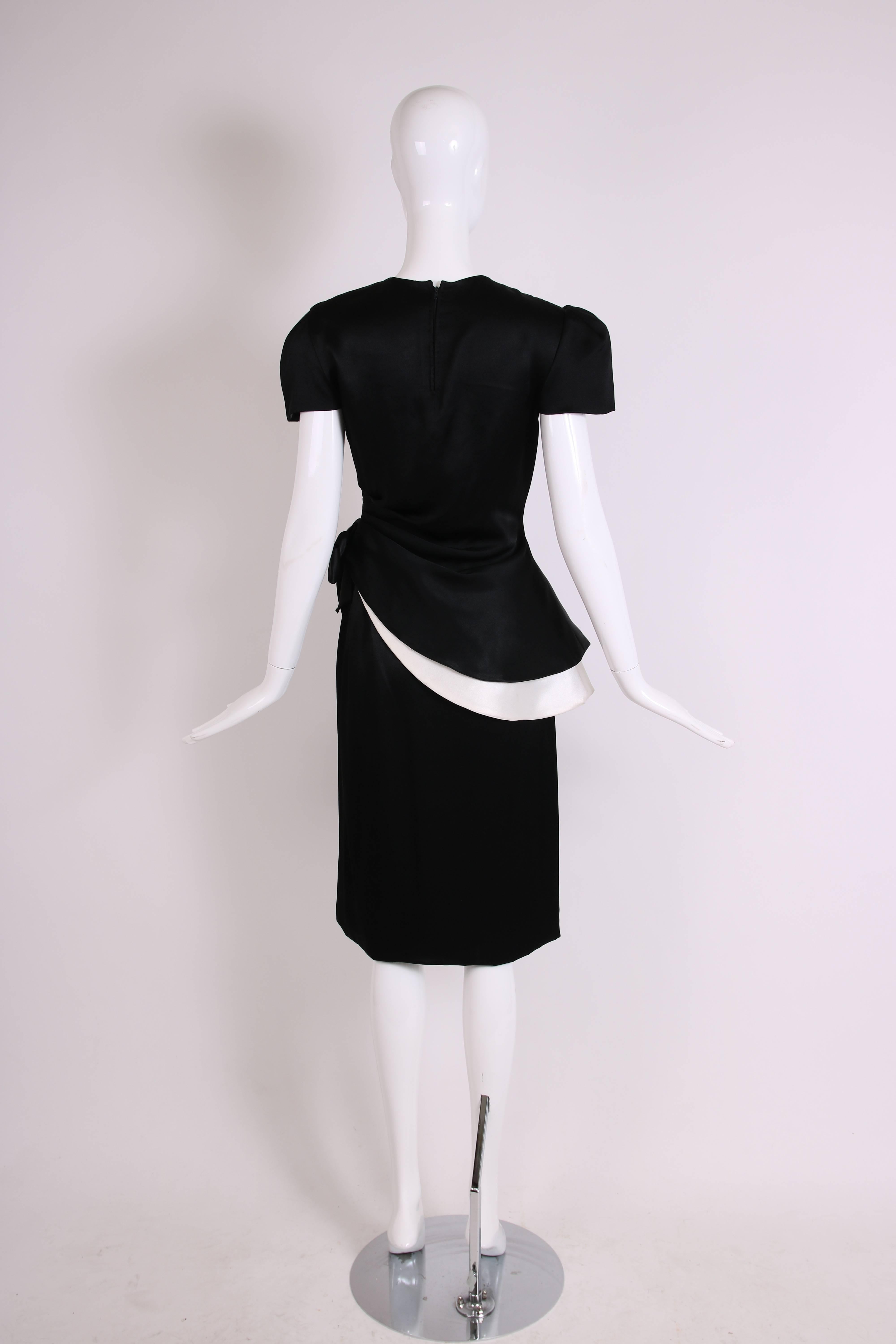 1970's Bill Blass Black & White Silk Asymmetrical Blouse & Skirt Ensemble Set 1