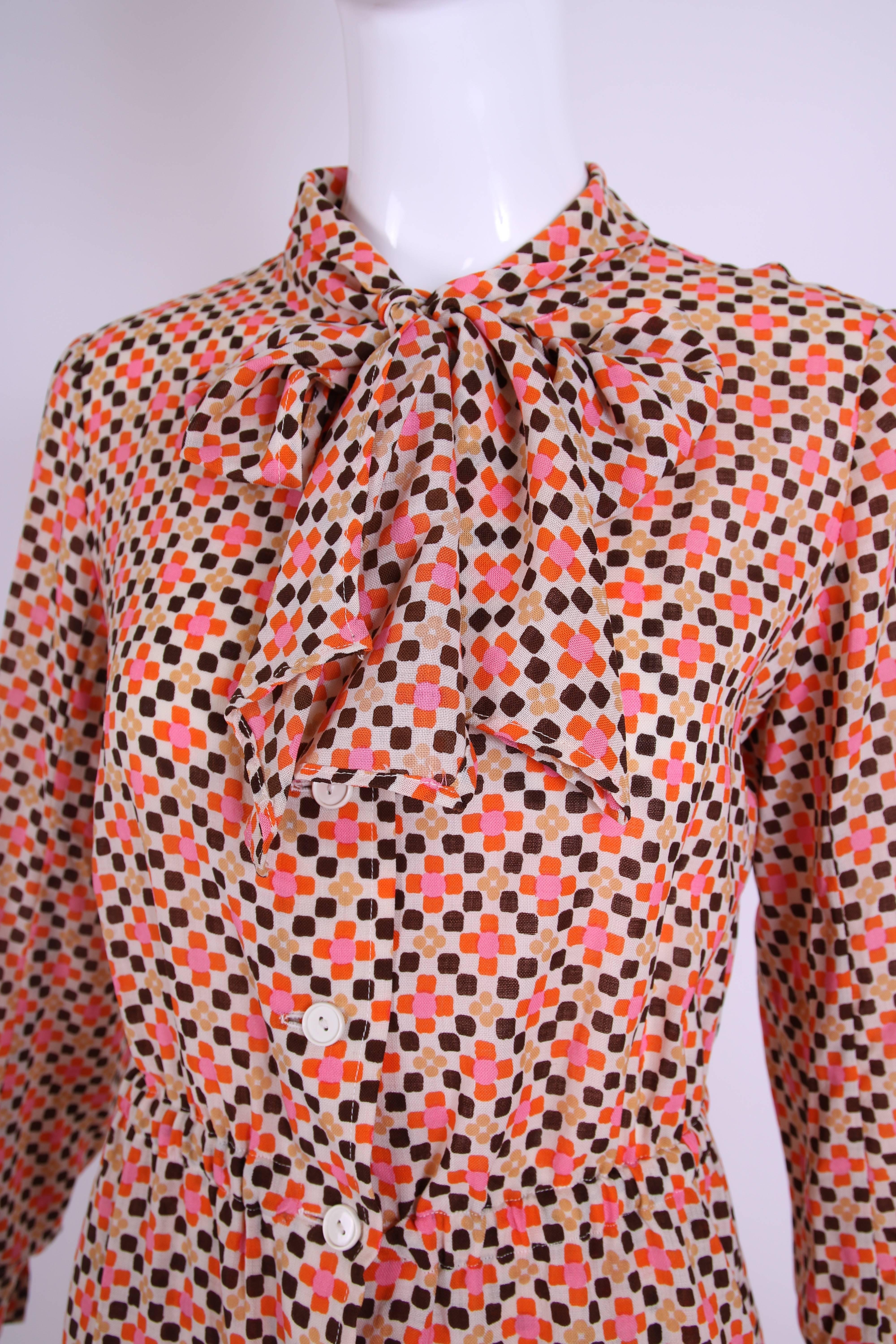 Women's 1970's Emanuel Ungaro Geometric Print Two-Piece Blouse & Pleated Skirt Set