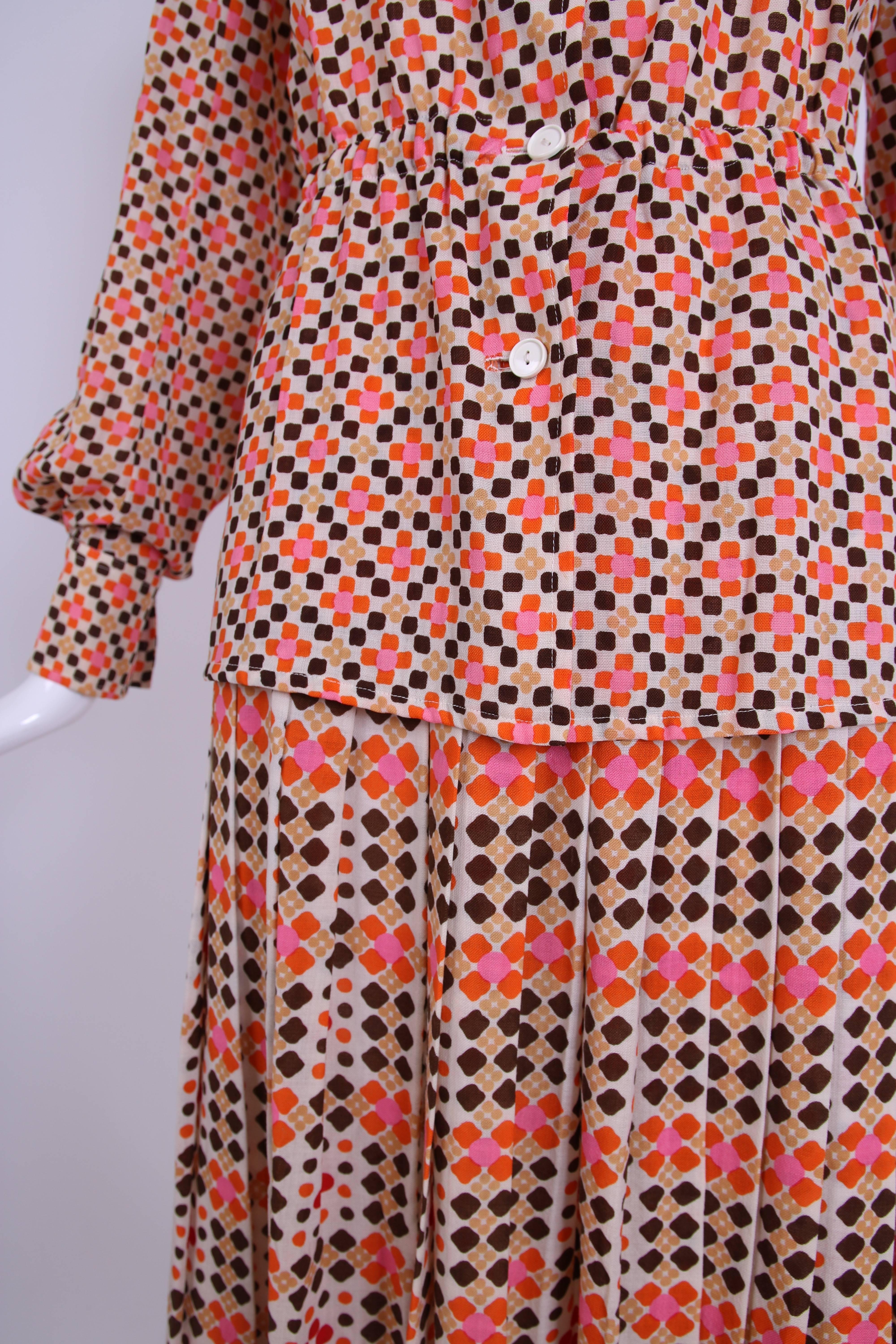 1970's Emanuel Ungaro Geometric Print Two-Piece Blouse & Pleated Skirt Set 1