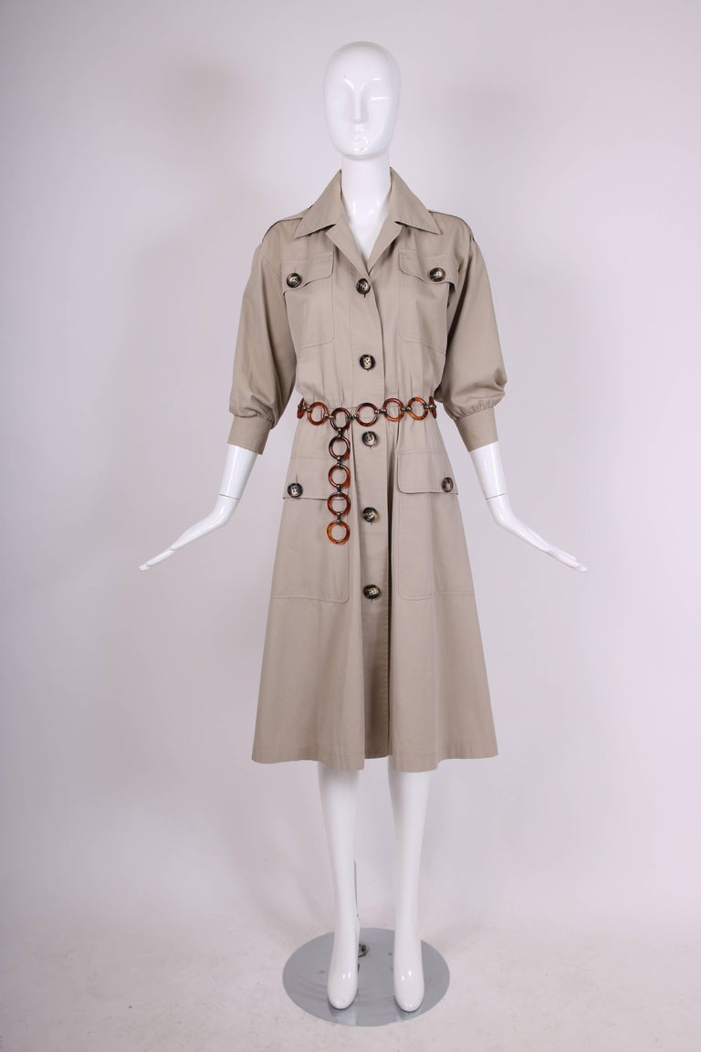 Beige Iconic 1970's Yves Saint Laurent YSL Tan Safari Coat Dress w/Circle Belt