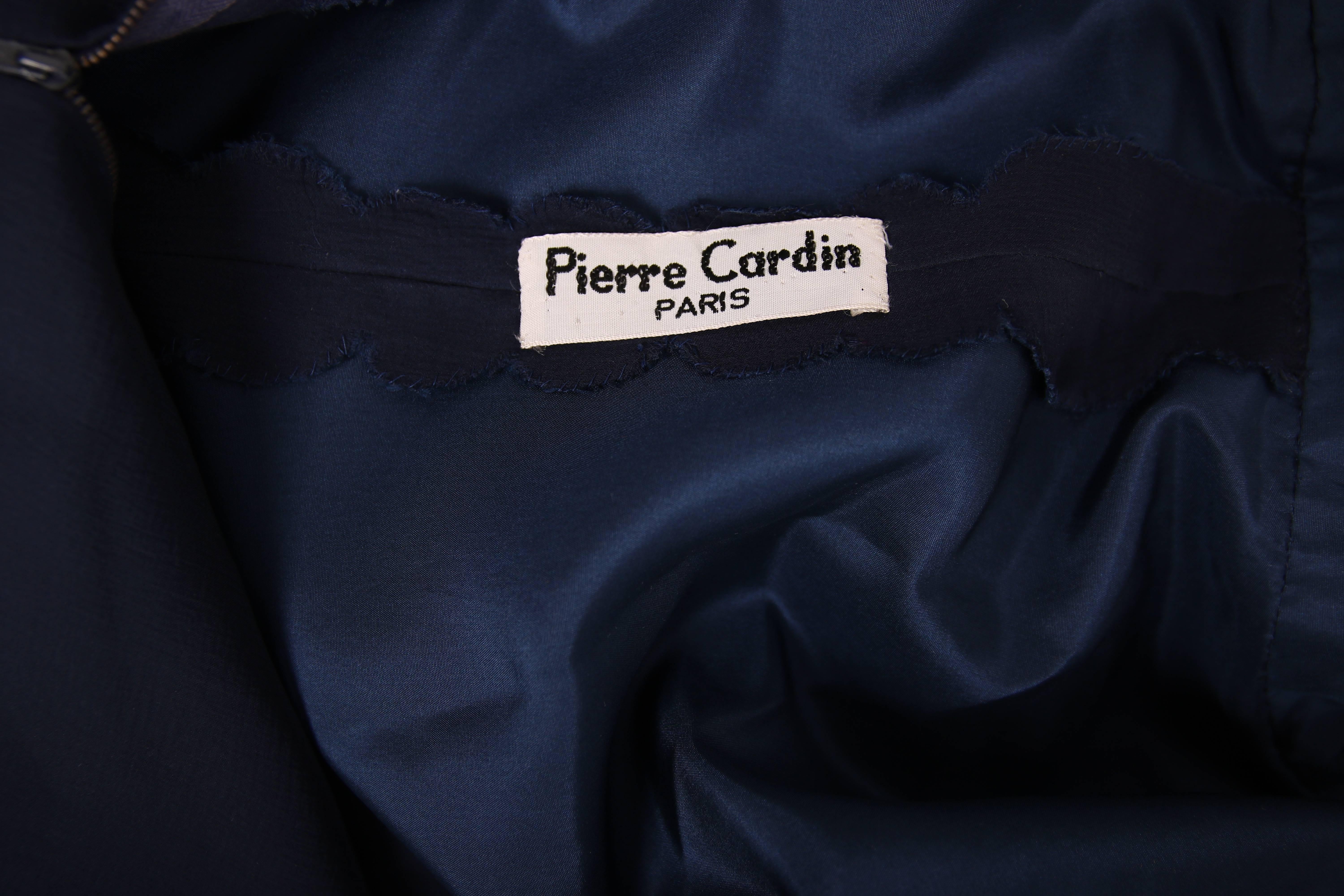 Pierre Cardin Haute Couture Blue Silk Cocktail Dress w/Beaded Trim Ca.1966 1