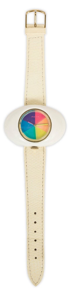 1970's Peam Oval Watch w/Multi-Colored Psychedelic Face, Dial & Leather Band