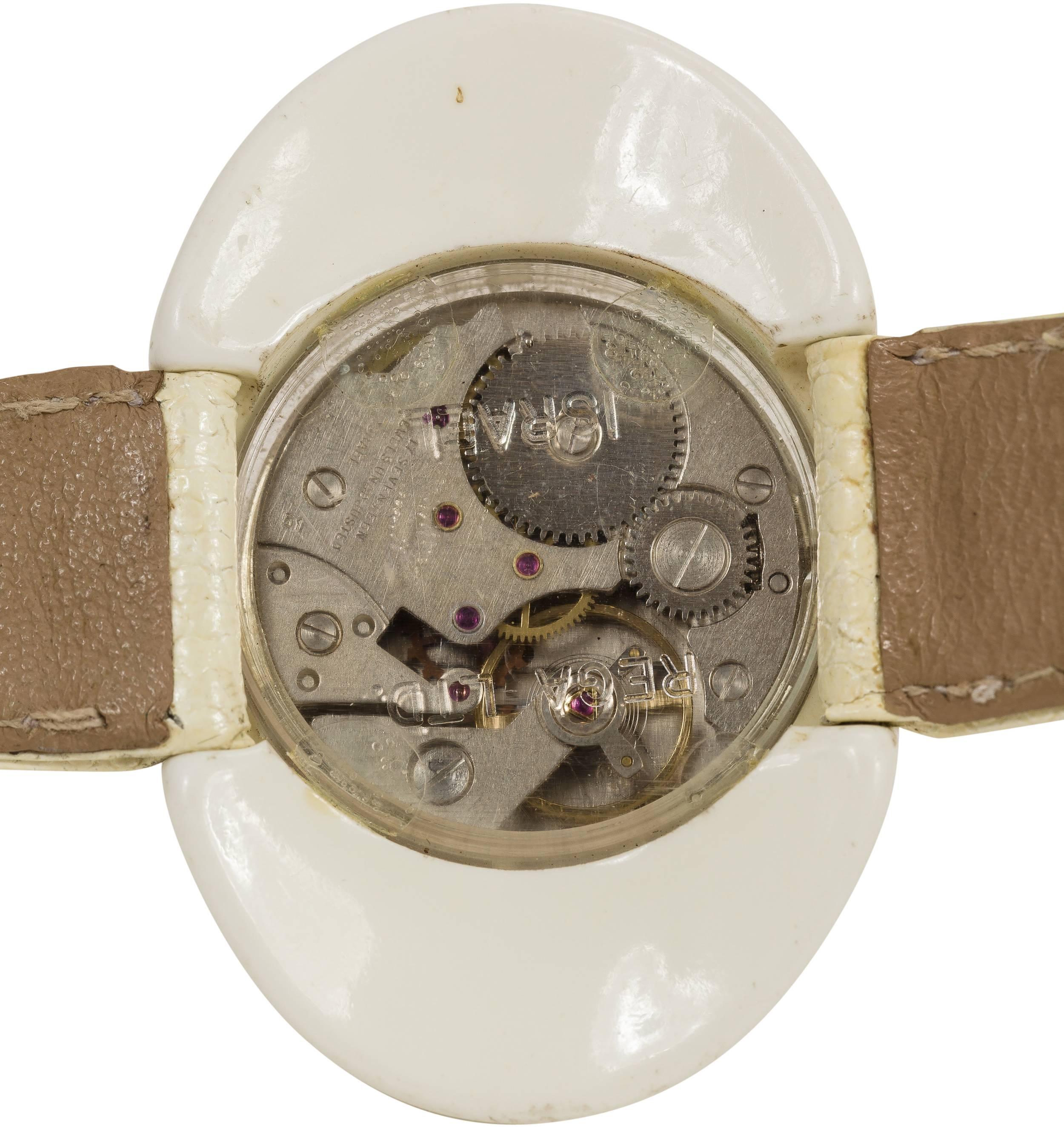Women's or Men's 1970's Peam Oval Watch w/Multi-Colored Psychedelic Face, Dial & Leather Band