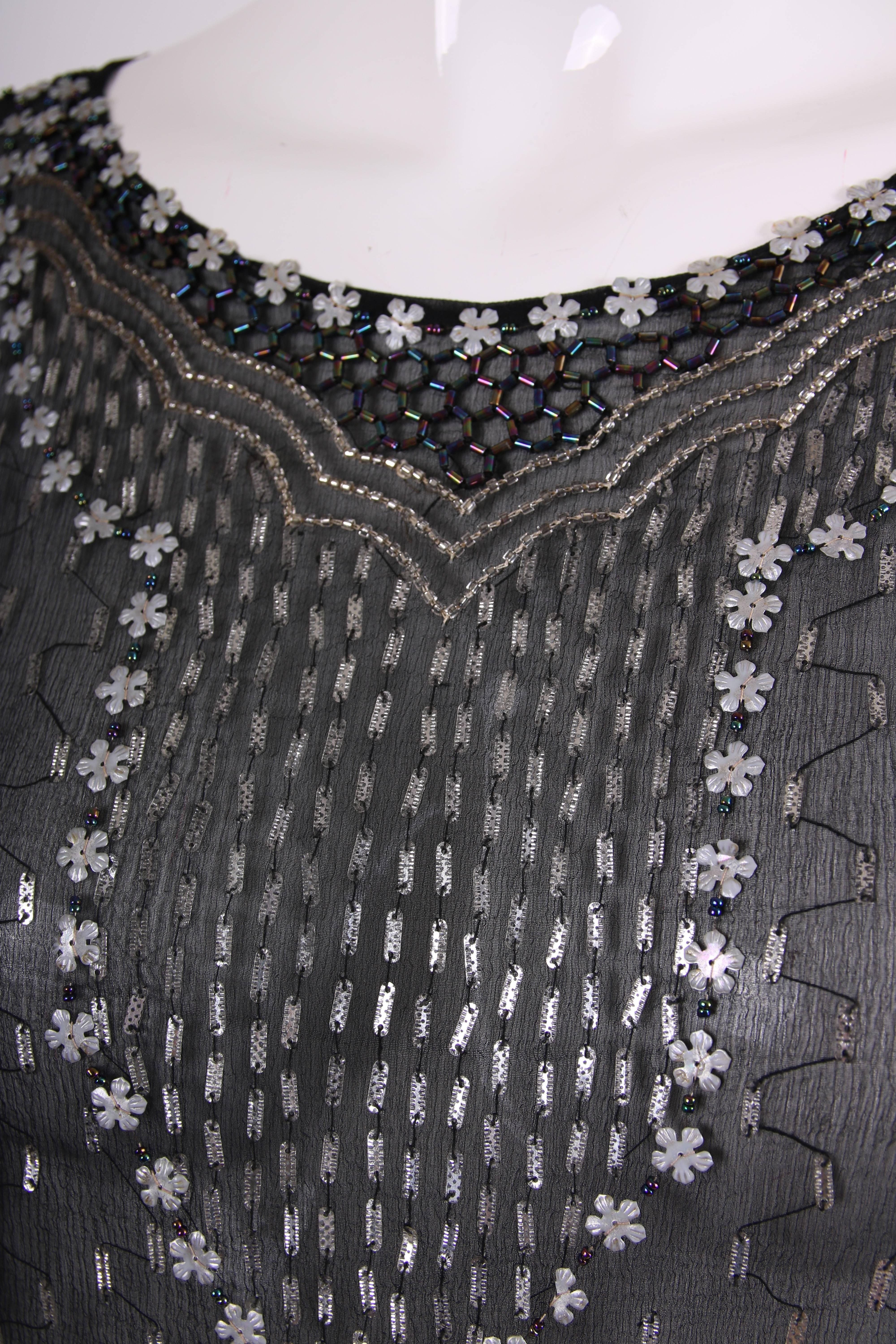 Vintage Black Silk Sheer Dress Caftan w/Beading & Appliques 2