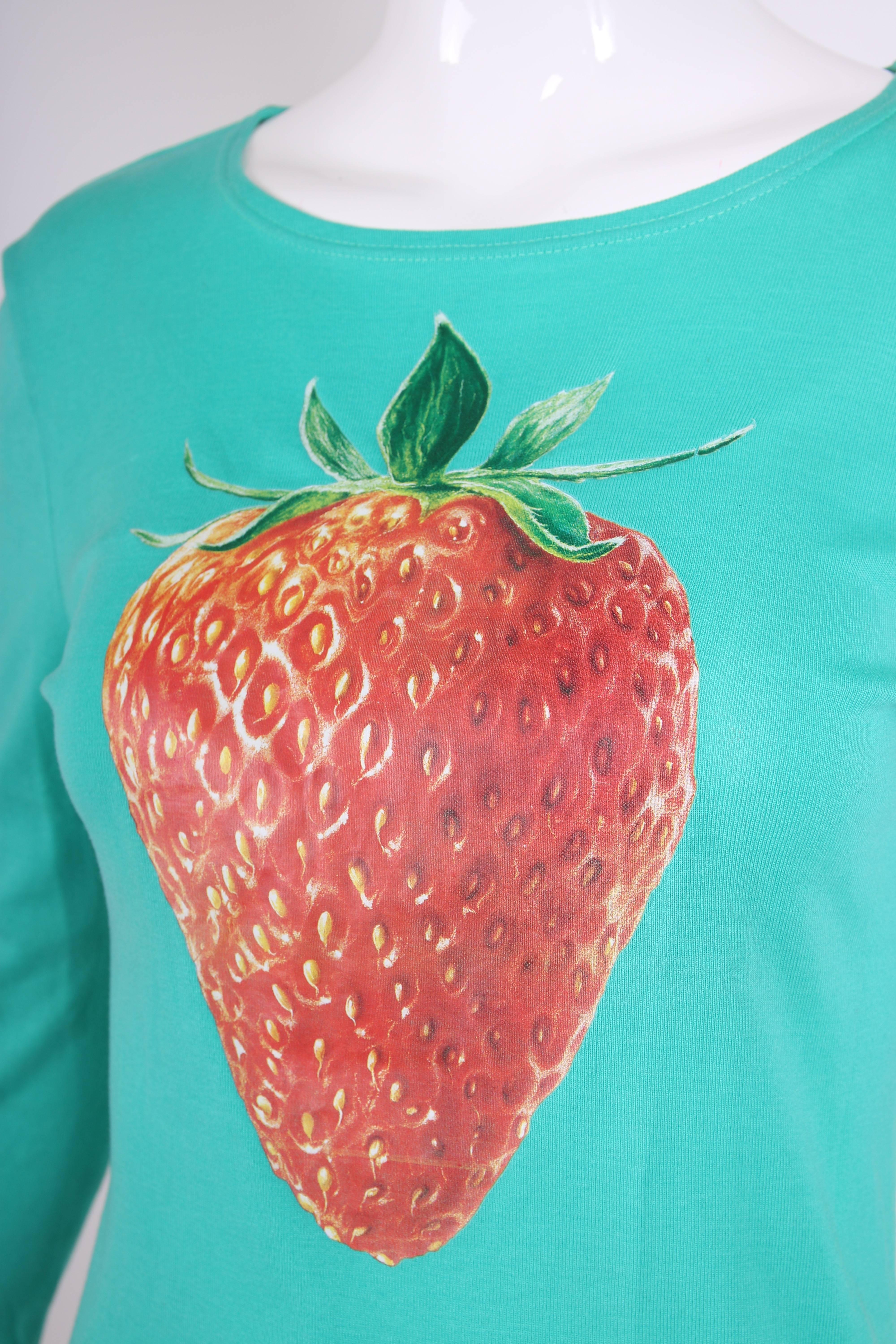 Chloe by Stella McCartney Cotton Long Sleeved T-Shirt w/Strawberry Graphic In Excellent Condition In Studio City, CA