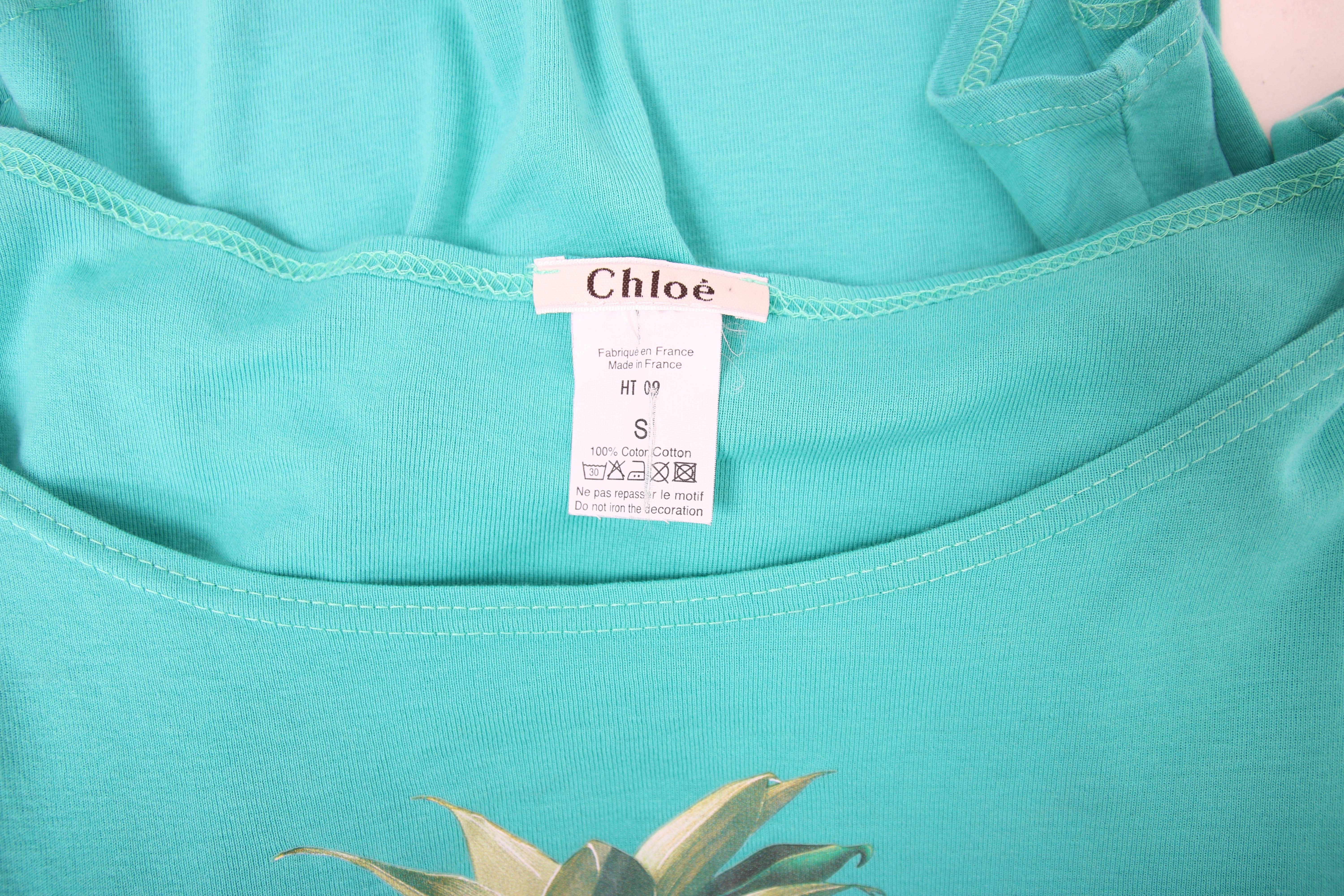 Women's Iconic Chloe by Stella McCartney Green Cotton T-Shirt w/Pineapple Graphic