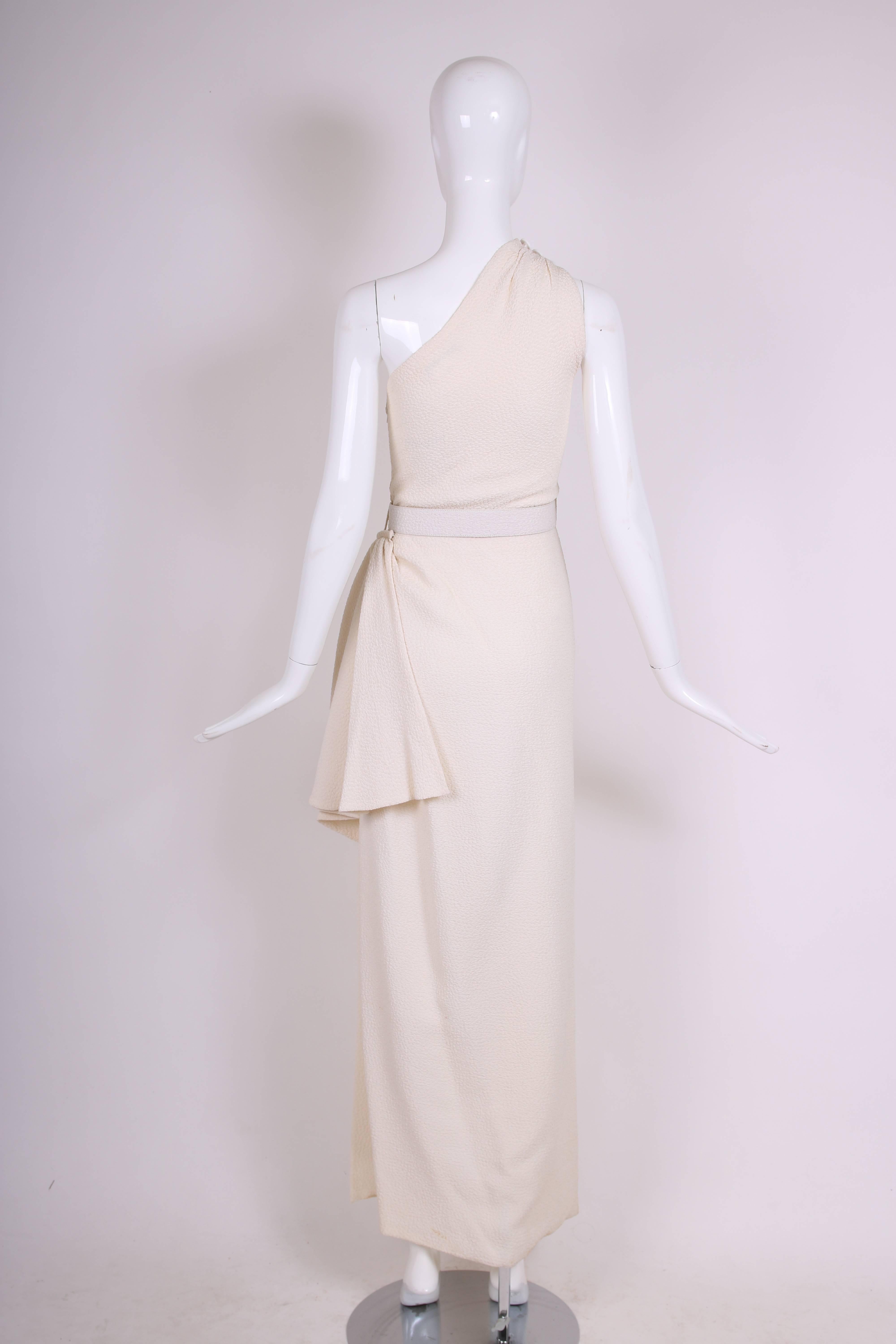 Women's Yves Saint Laurent Ivory Single Shoulder Evening Gown w/Thigh-High Slit & Belt