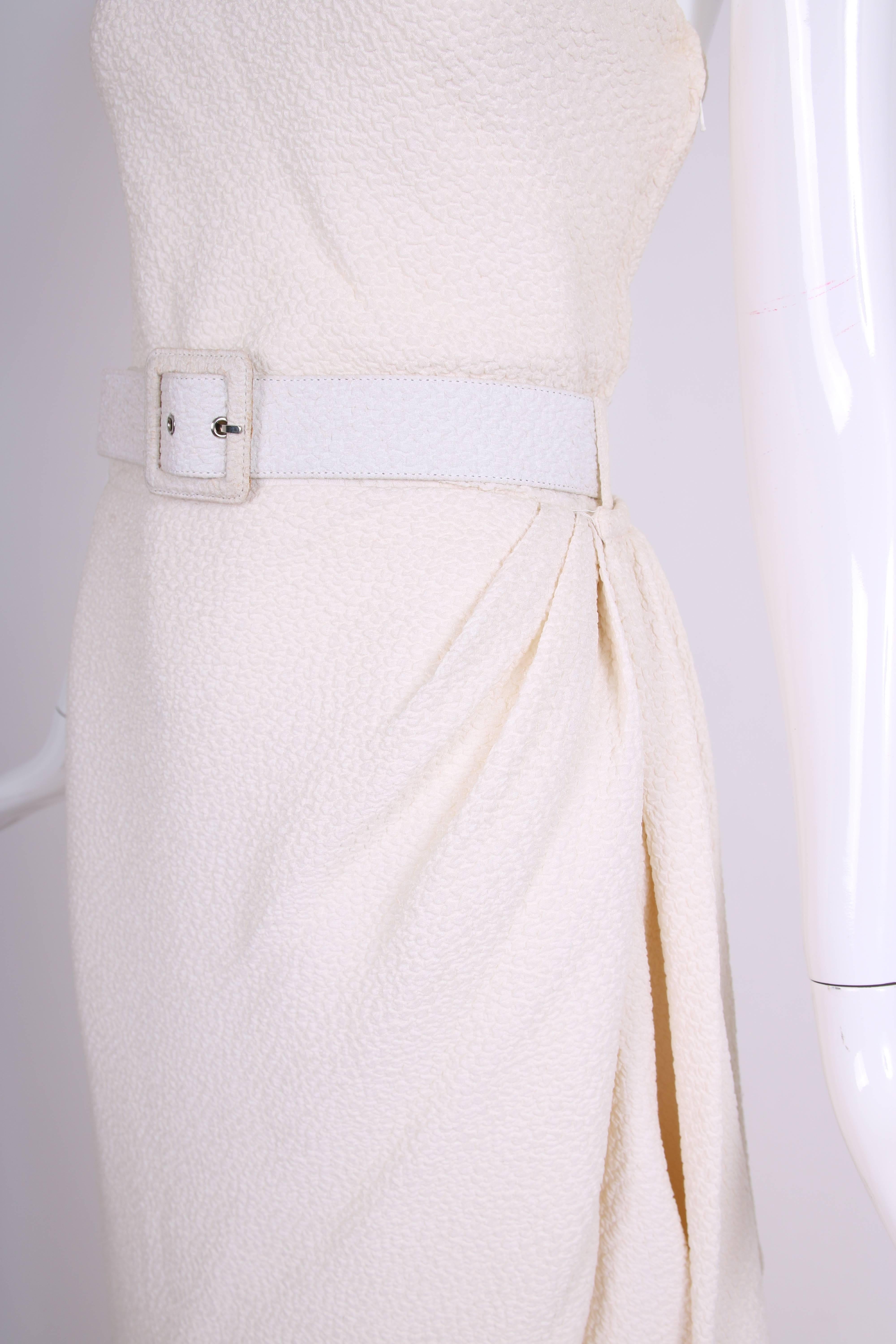 Yves Saint Laurent Ivory Single Shoulder Evening Gown w/Thigh-High Slit & Belt 2