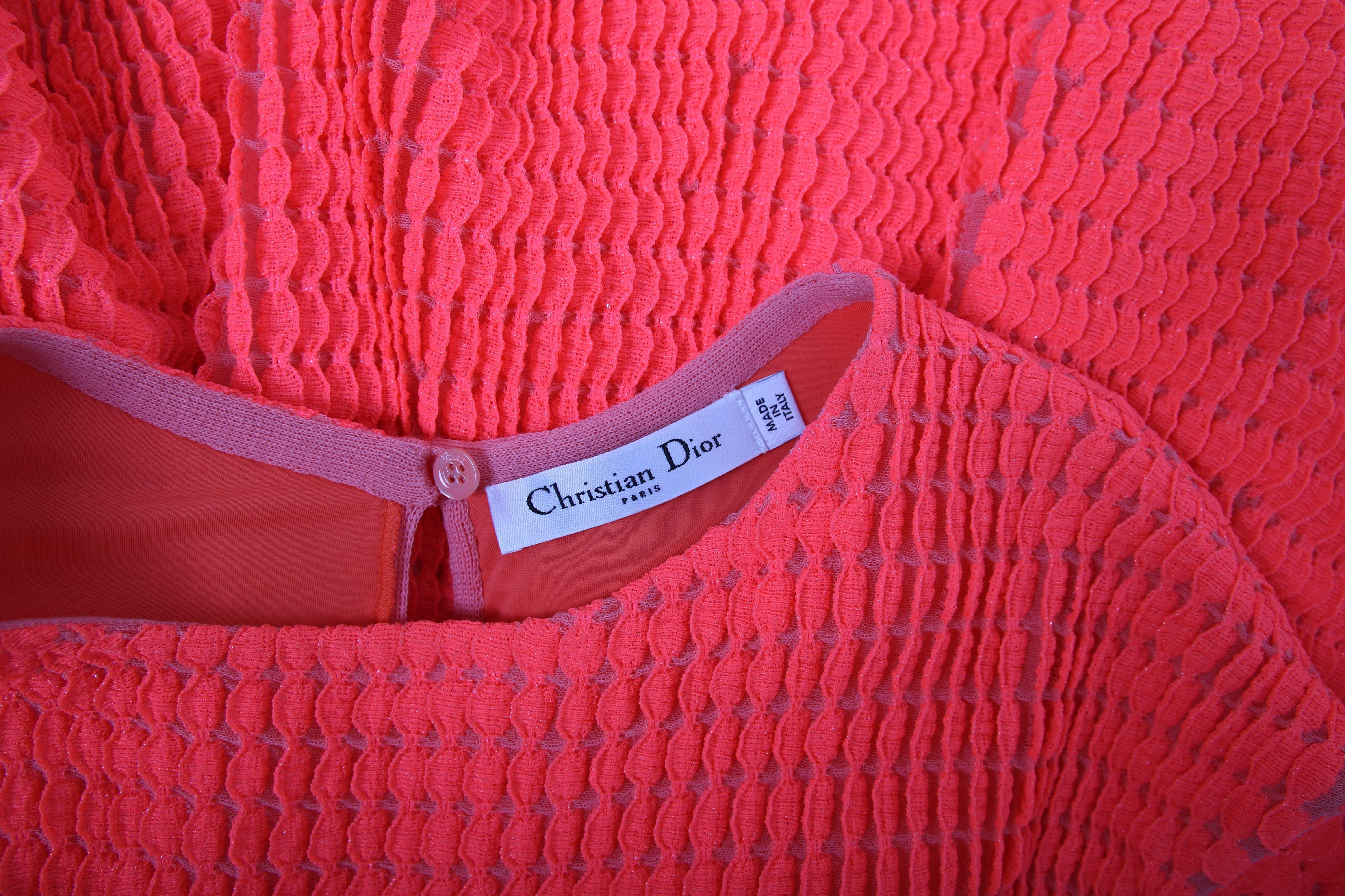 2013 Christian Dior by Raf Simons Neon Pink Textured Stretch Cocktail Day Dress 4