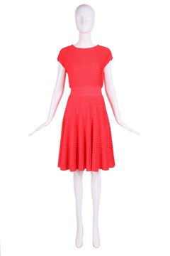 2013 Christian Dior by Raf Simons Neon Pink Textured Stretch Cocktail Day Dress