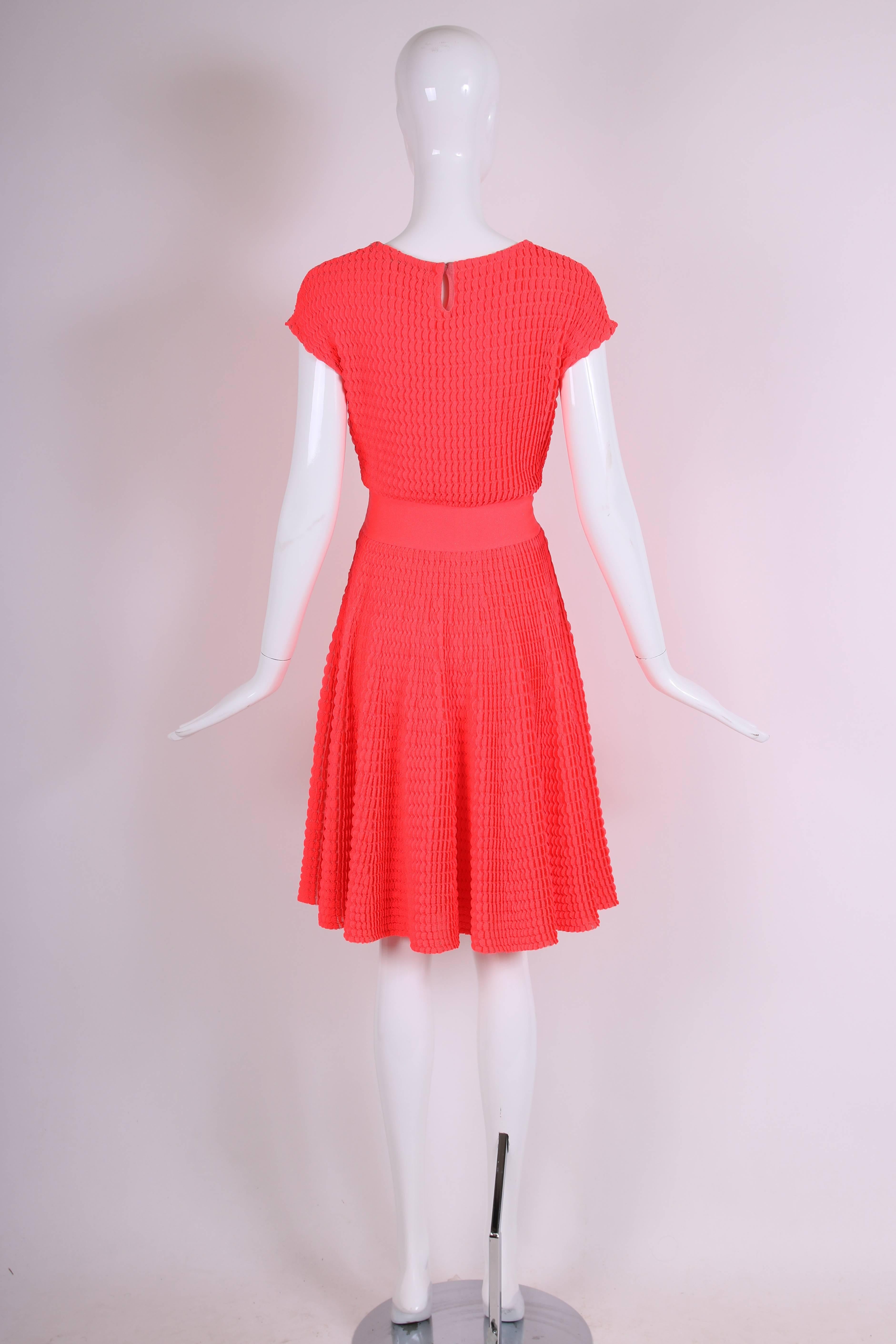 2013 Christian Dior by Raf Simons Neon Pink Textured Stretch Cocktail Day Dress 1