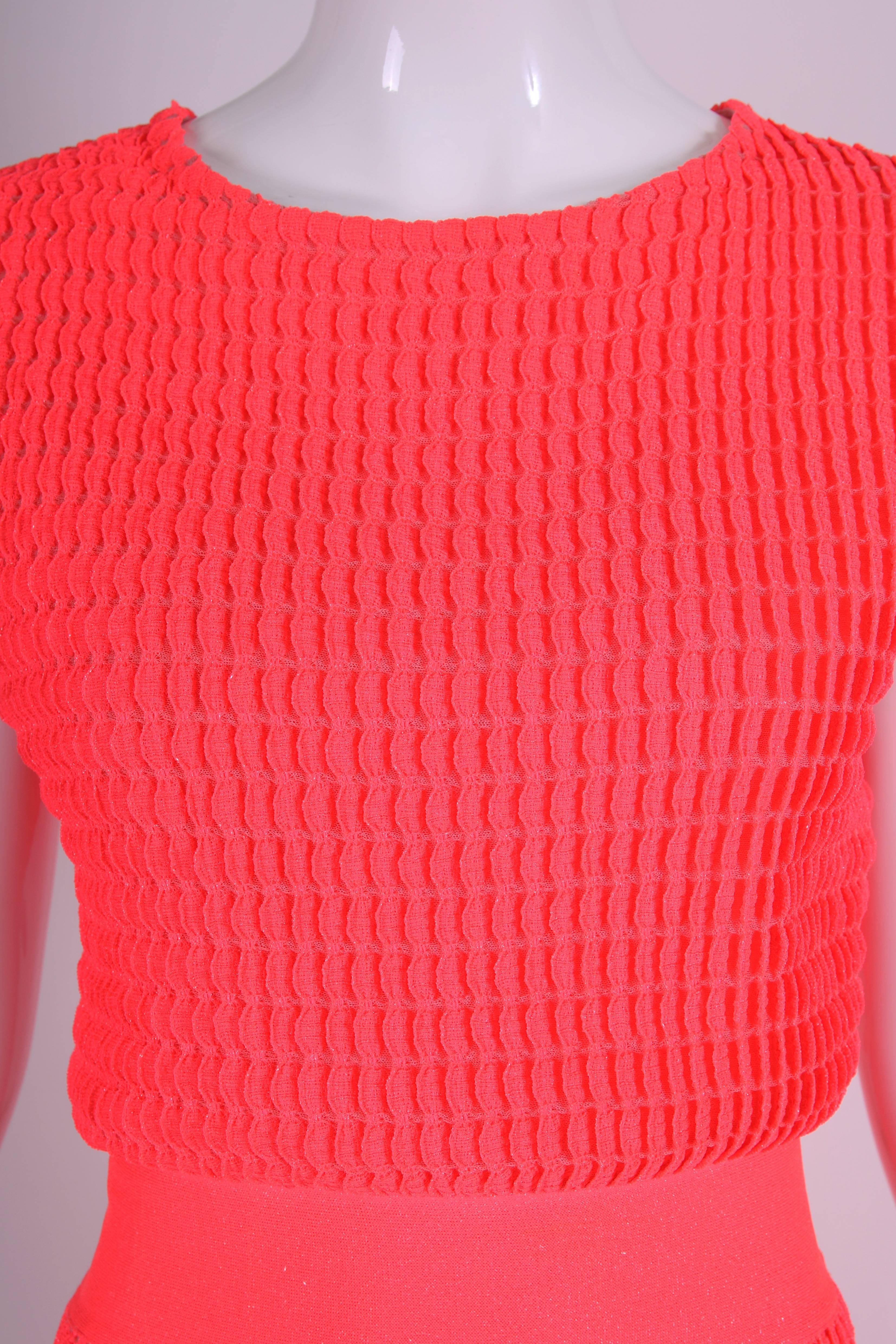 2013 Christian Dior by Raf Simons Neon Pink Textured Stretch Cocktail Day Dress 2