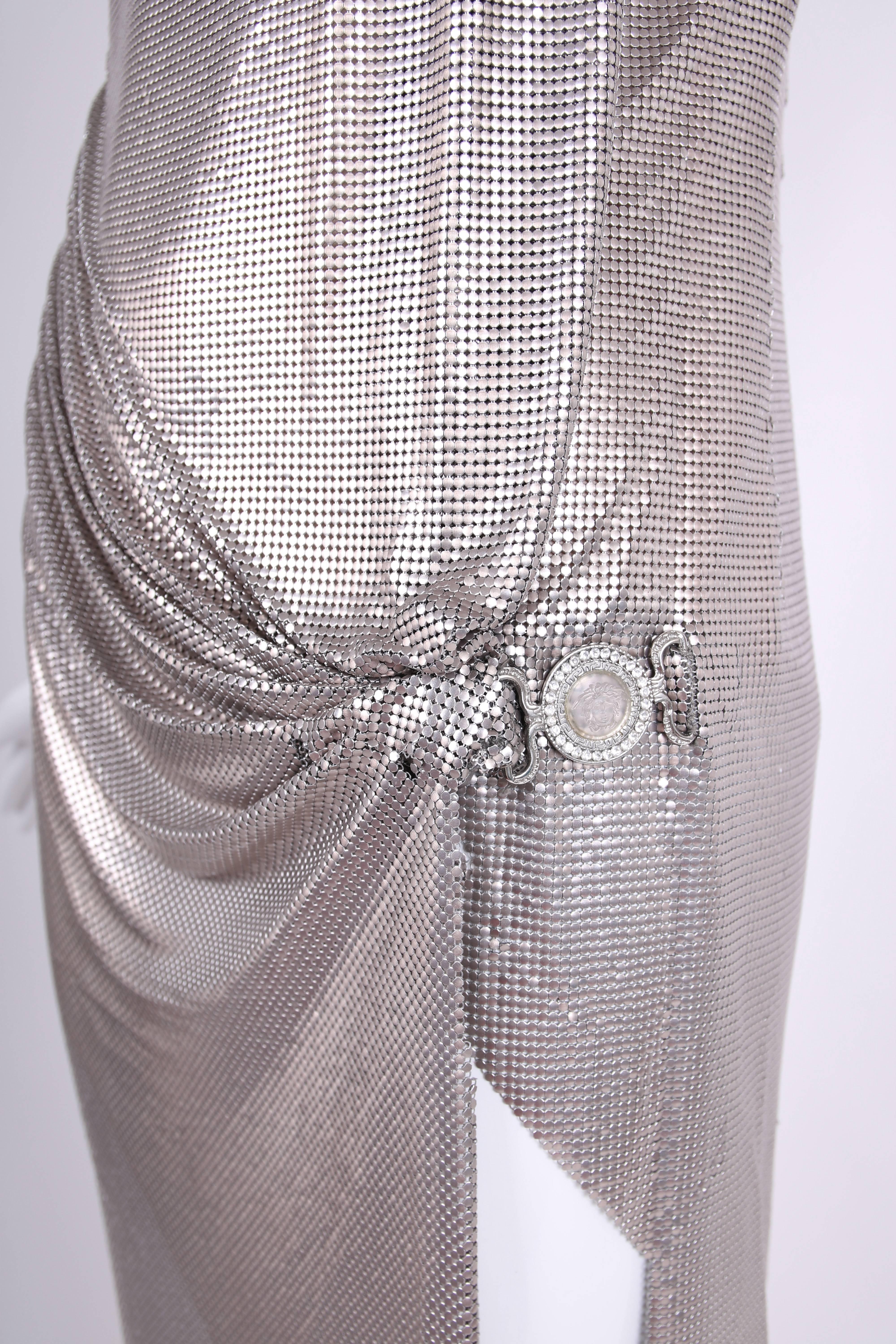Gianni Versace Couture Oroton Silver Chainmail Gown w/Thigh-High Slit 1998 S/S In Excellent Condition In Studio City, CA