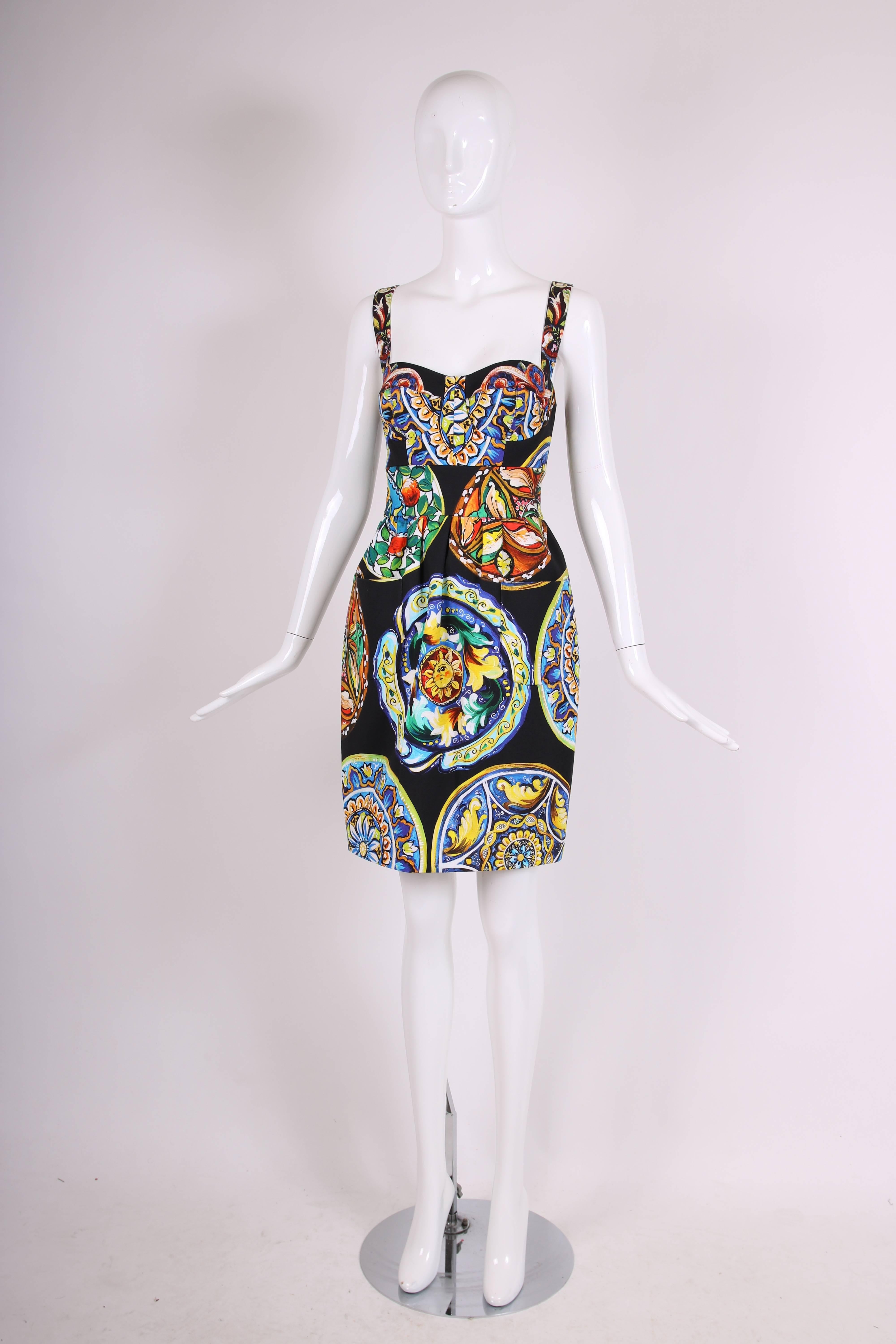 Black 2013 Dolce & Gabbana Cotton Printed Bustier Dress - NWT