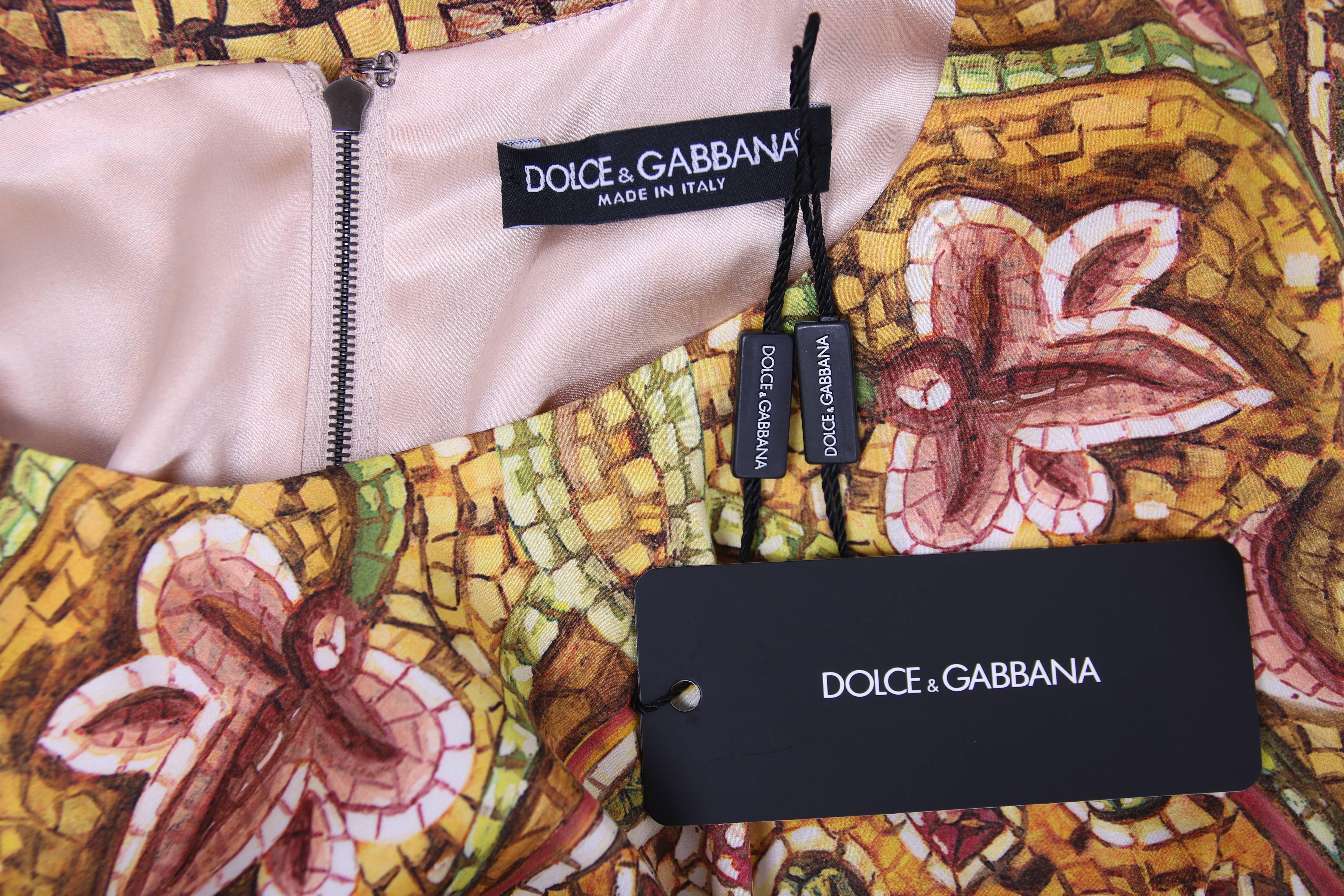 2013 Dolce & Gabbana Mosaic Collection Silk Dress w/Icon Graphic NWT In Excellent Condition In Studio City, CA
