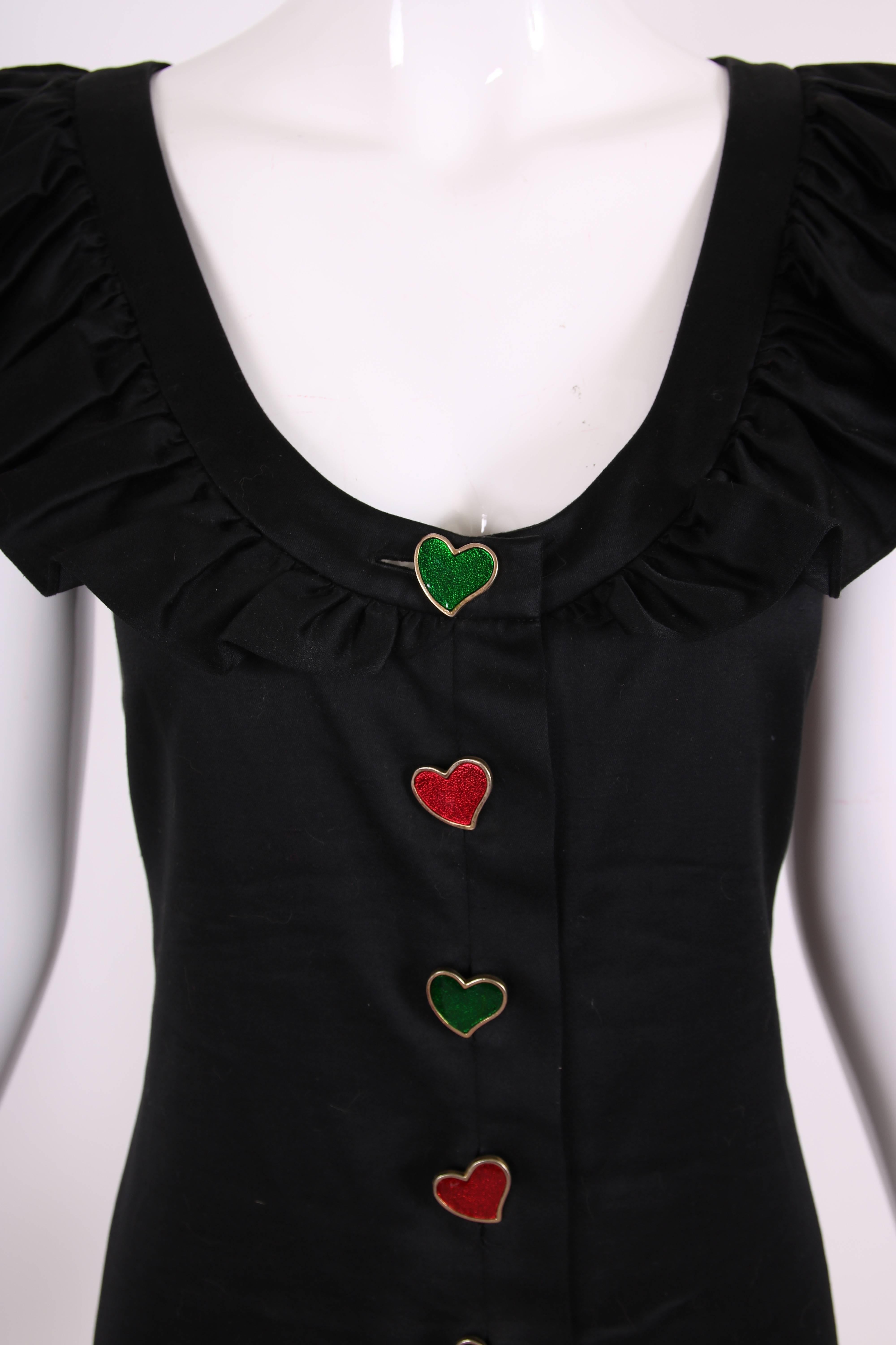 Yves Saint Laurent YSL Sleeveless Black Day Dress w/Heart-Shaped Buttons In Excellent Condition In Studio City, CA