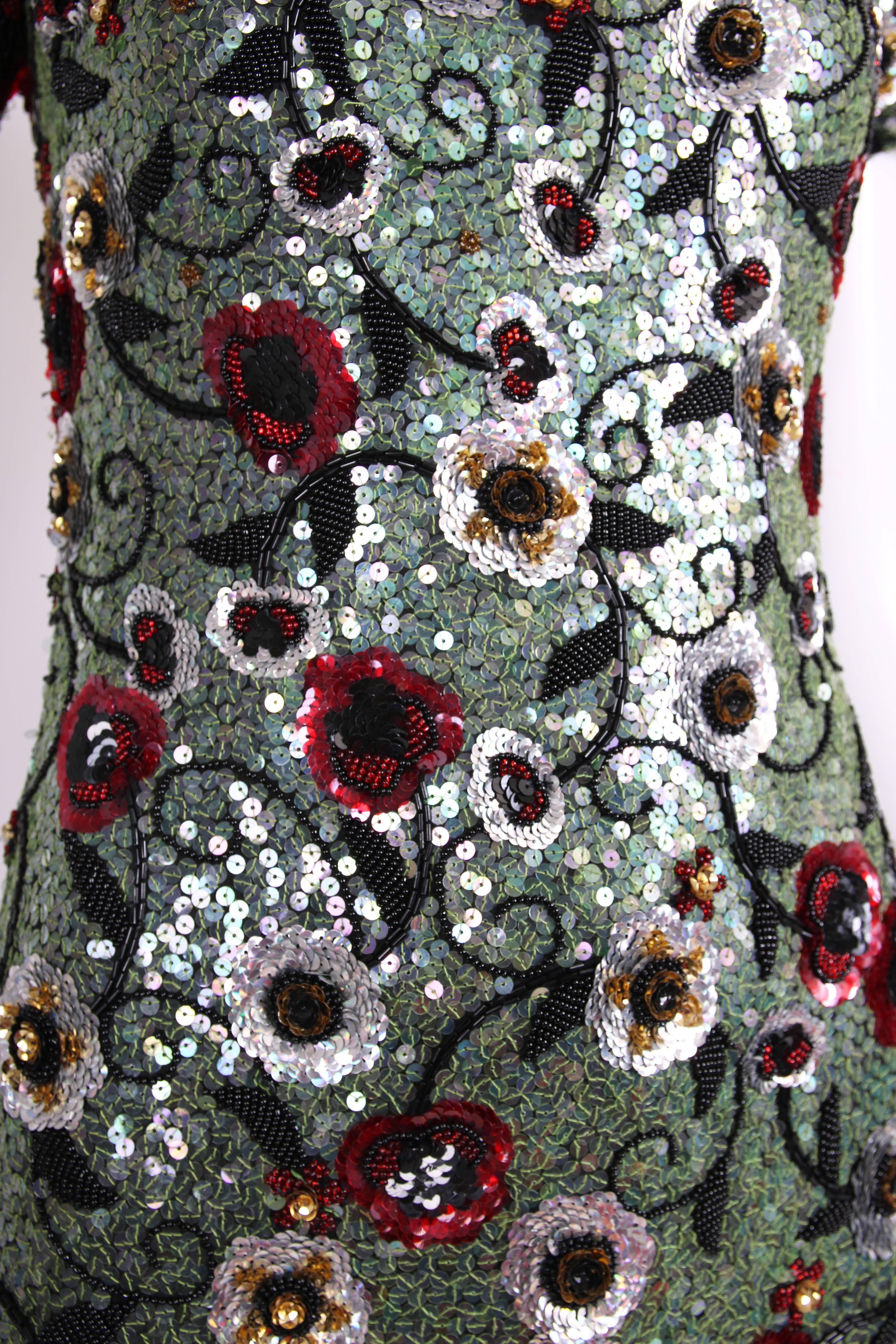 Arnold Scaasi Couture Floral Beaded and Sequined Evening Gown 1