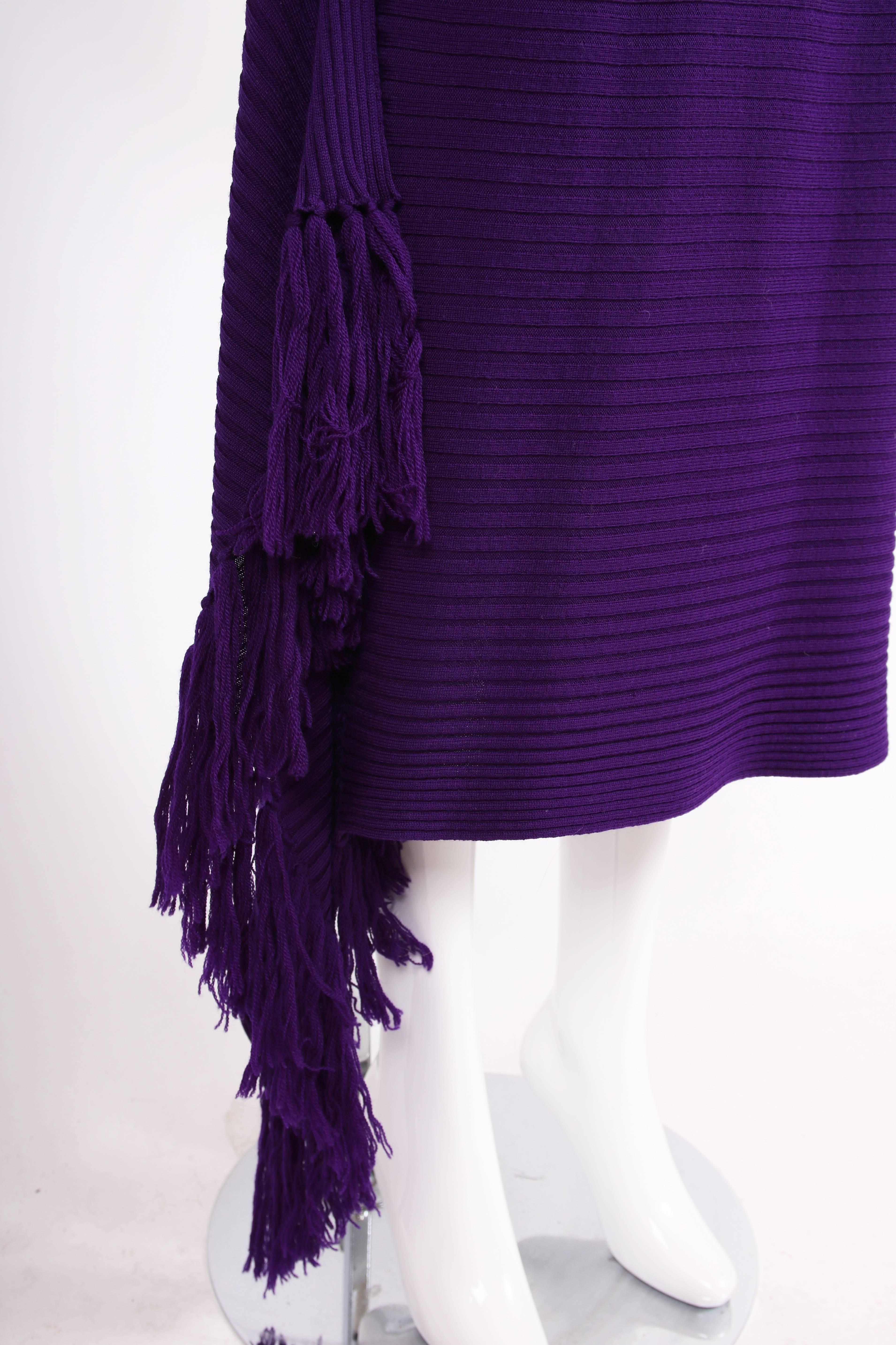 Jean Paul Gaultier Deep Purple Bodycon Dress with Fringed Scarf and Side Slit For Sale 1