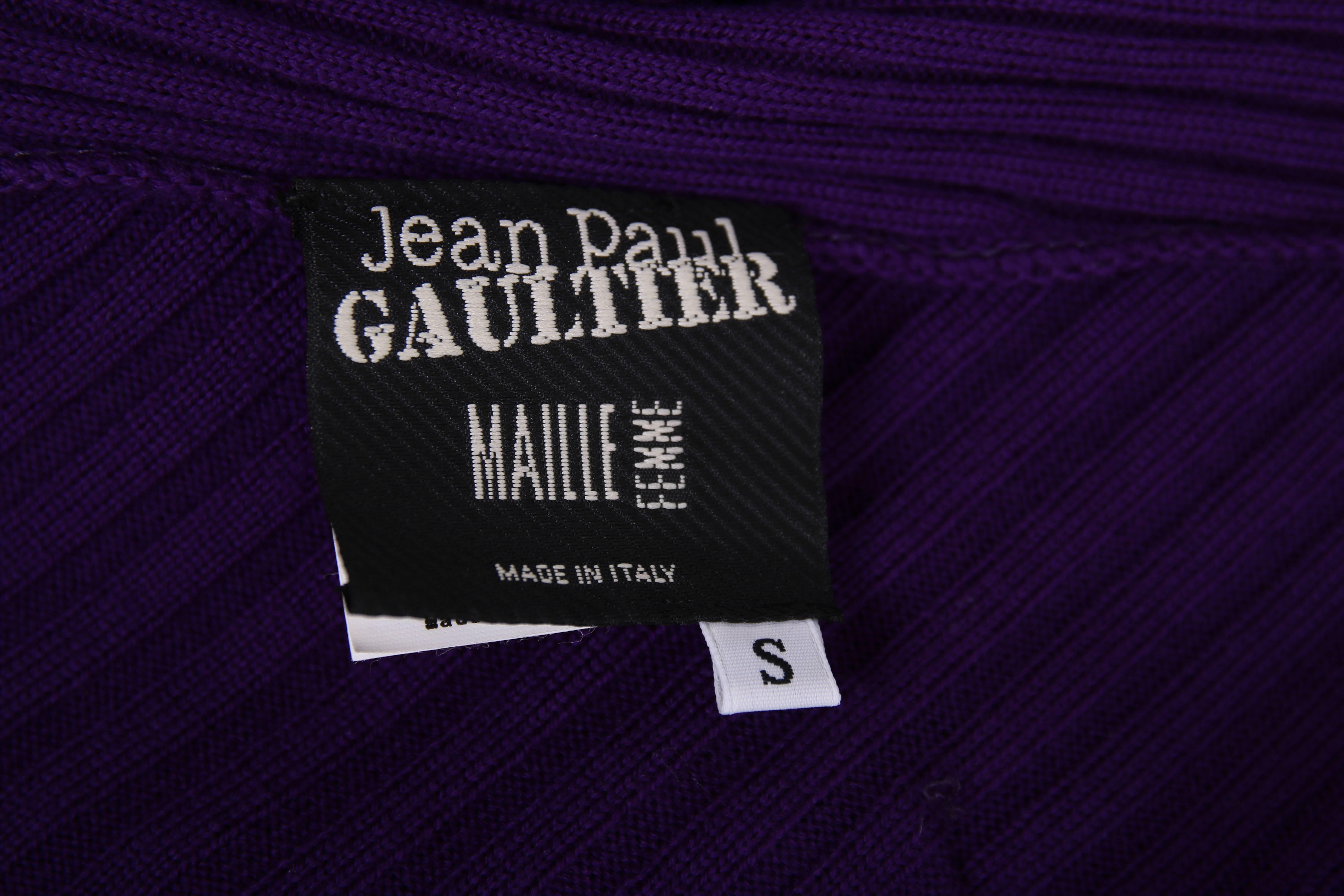 Jean Paul Gaultier Deep Purple Bodycon Dress with Fringed Scarf and Side Slit For Sale 2