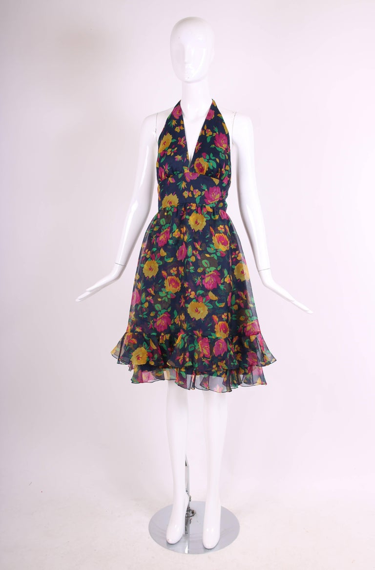 Oscar de la Renta Floral Organza Multi-Layered Halter Day Dress For ...