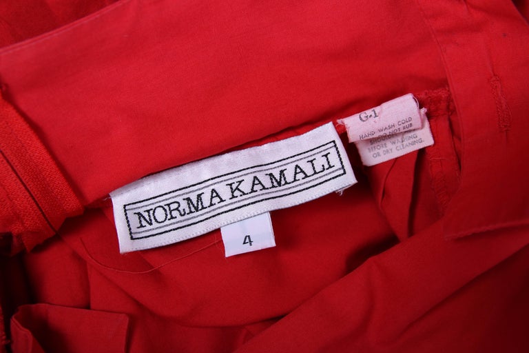 1980's Norma Kamali Red Cotton Gathered Skirt w/Adjustable Suspenders ...