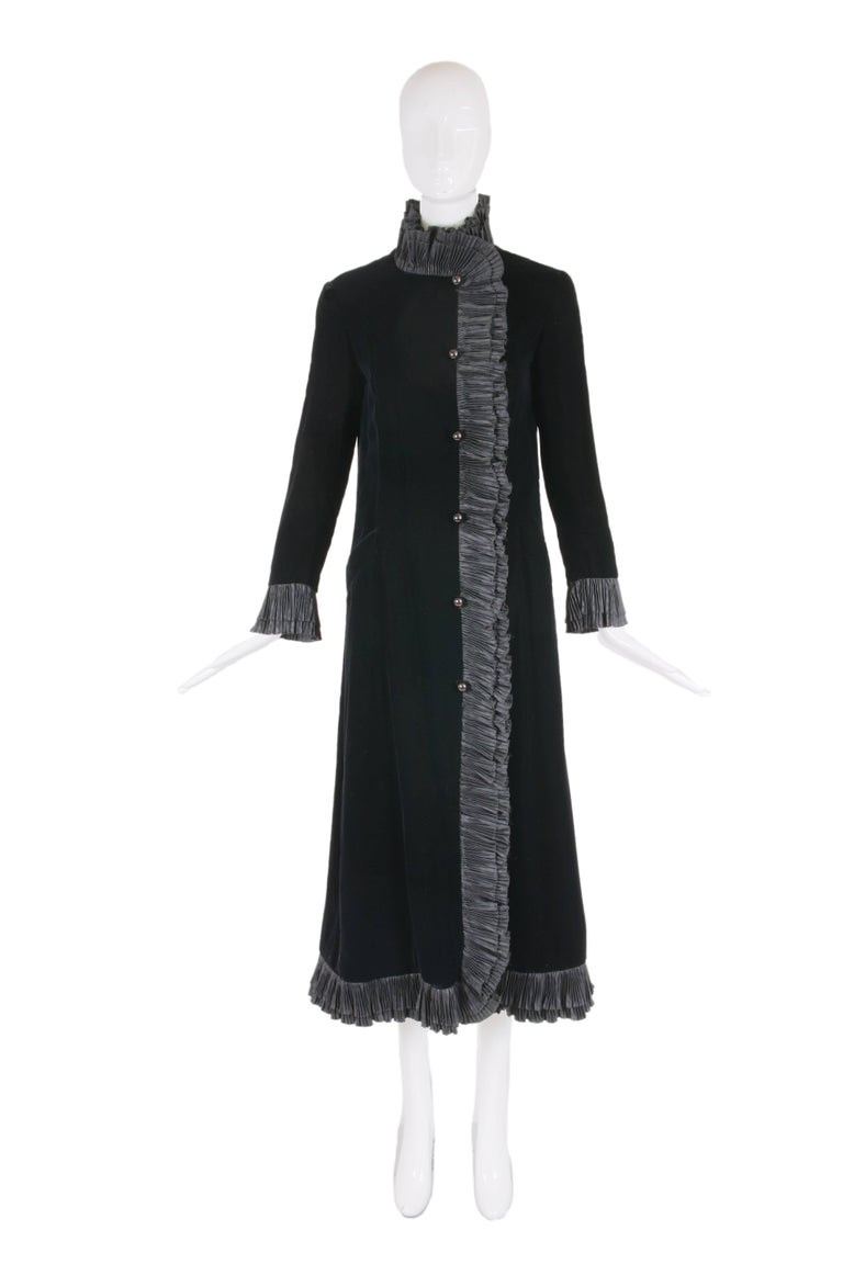 1970's Valentino Black Silk Velvet Evening Coat w/Pleated Silk Trim at ...