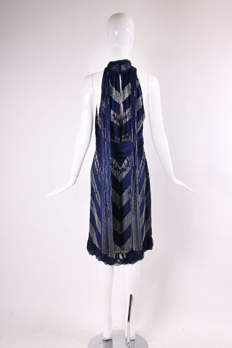 Gucci Beaded Halter Neck Cocktail Dress with Plunging Neckline and