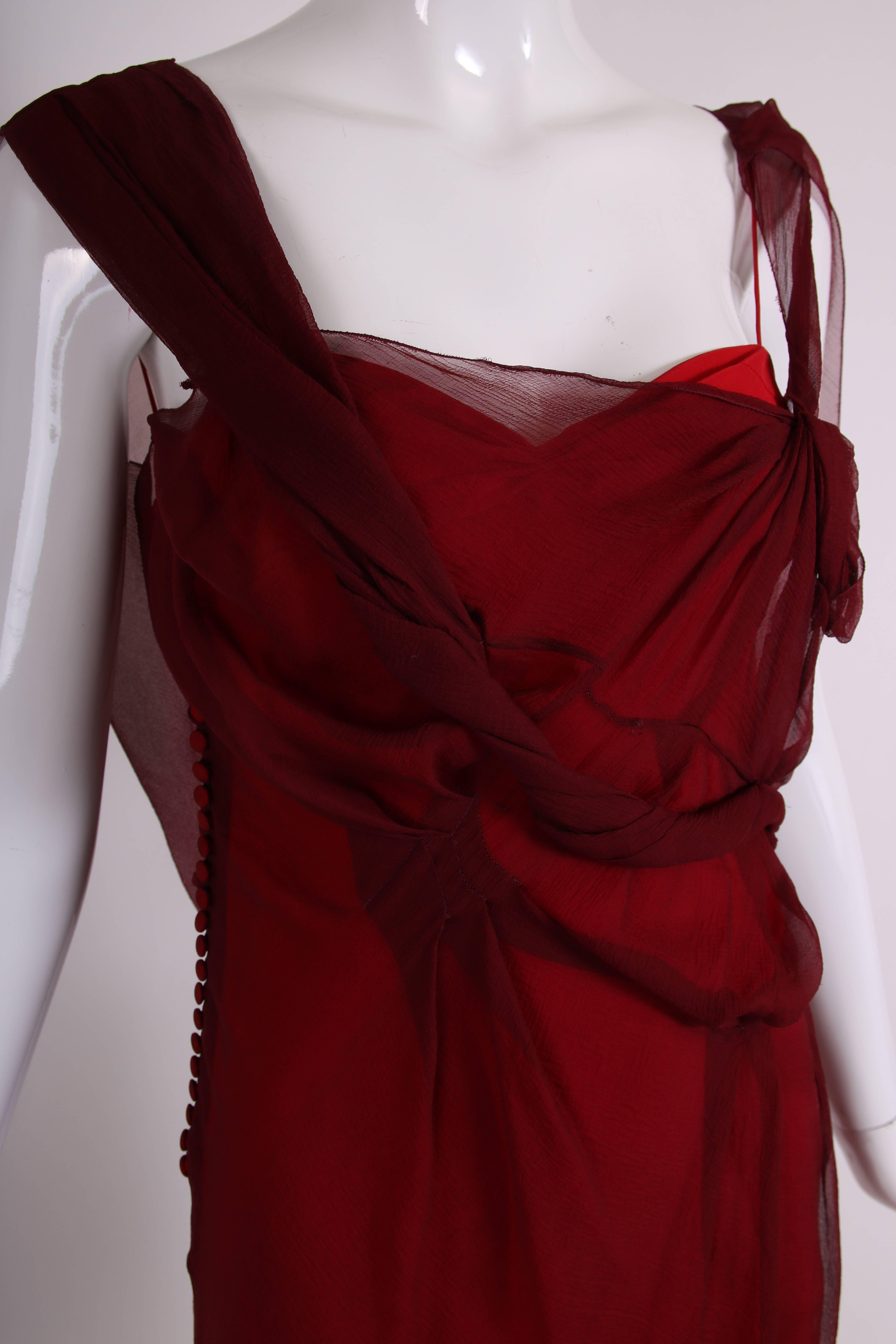 Red Christian Dior by John Galliano Burgundy Chiffon Asymmetrical Cocktail Dress For Sale