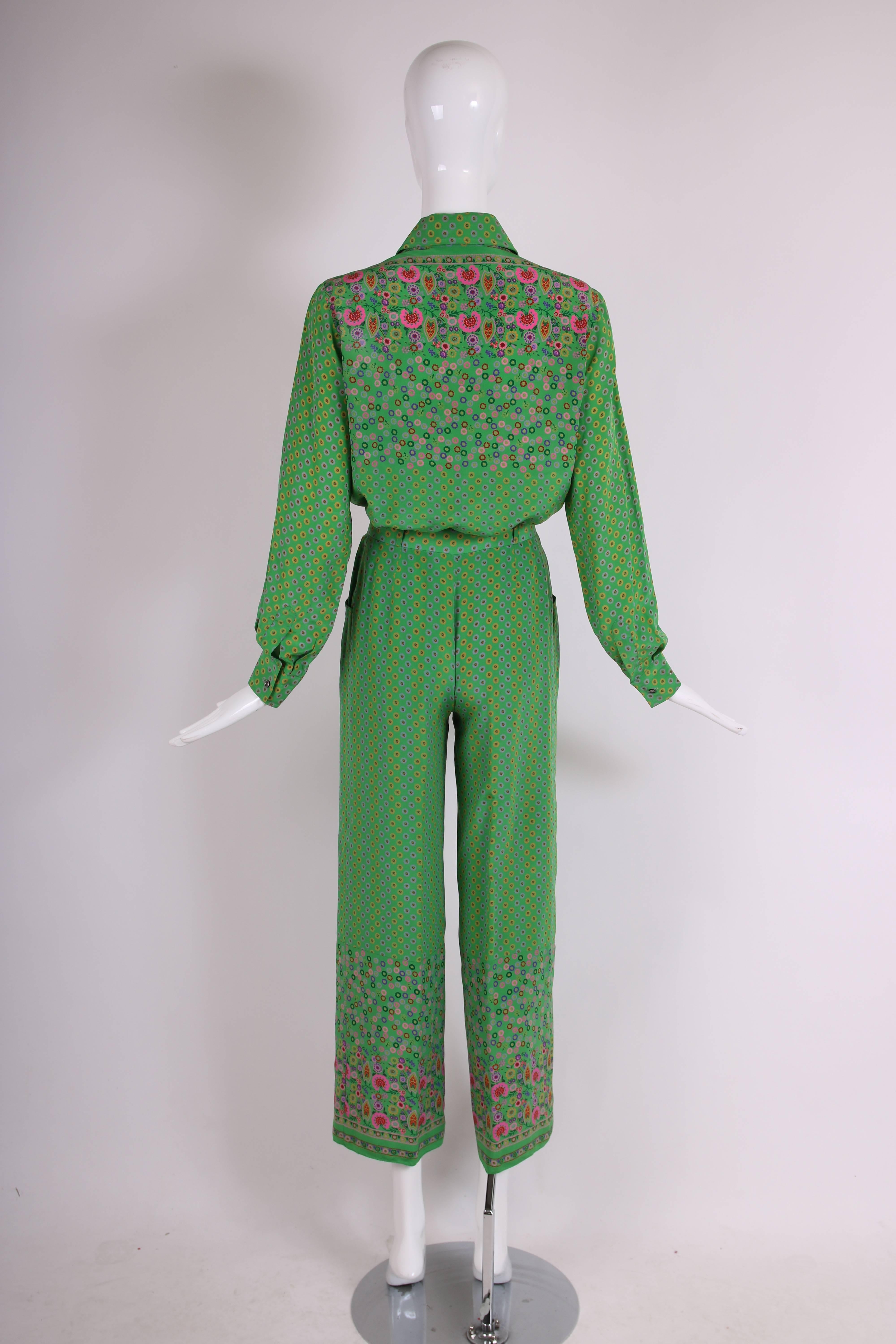 1970's Valentino Silk Printed Blouse & Pants Lounging Ensemble 1