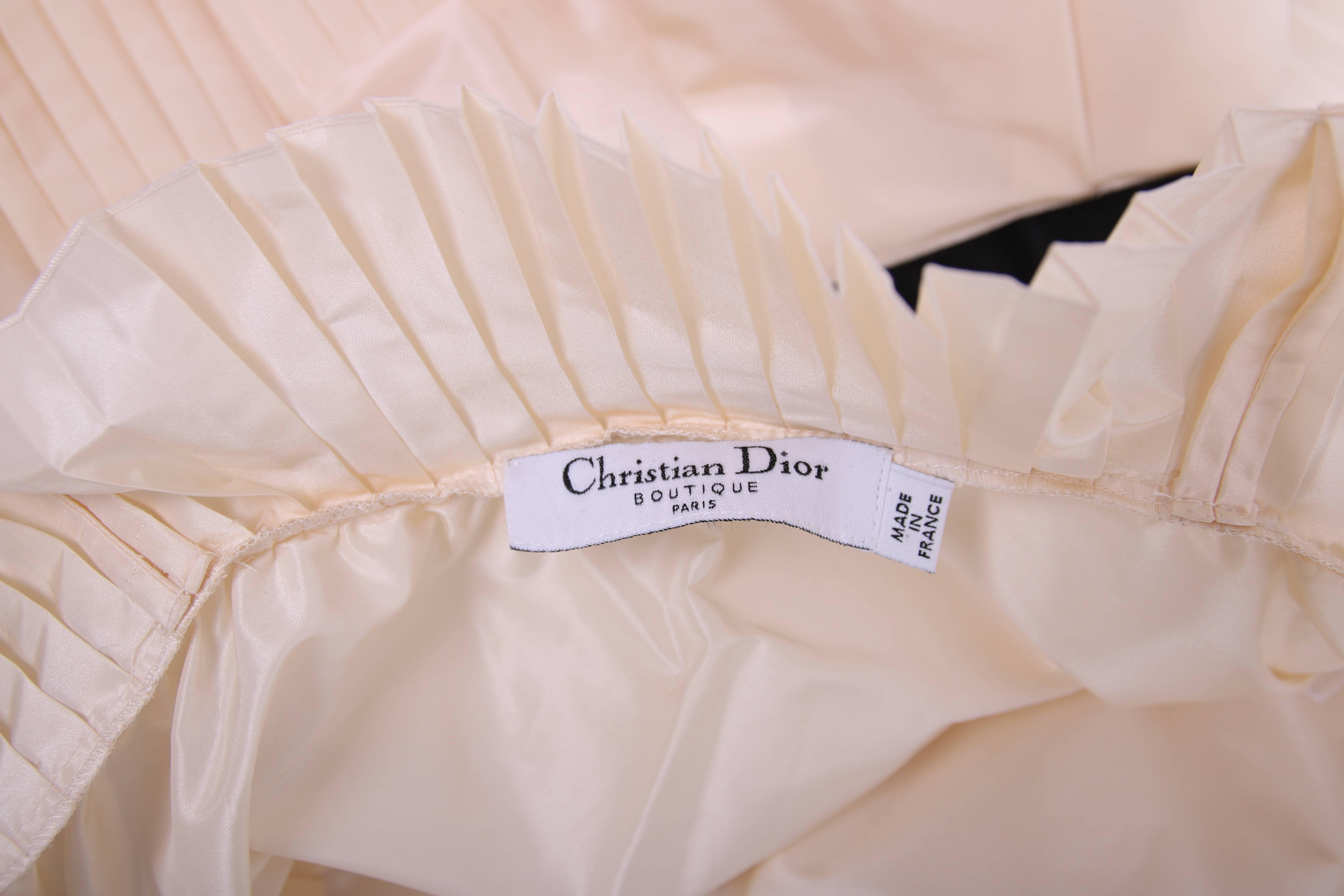 Women's Christian Dior by John Galliano Creme Silk Taffeta Pleated Trim Cocktail Dress