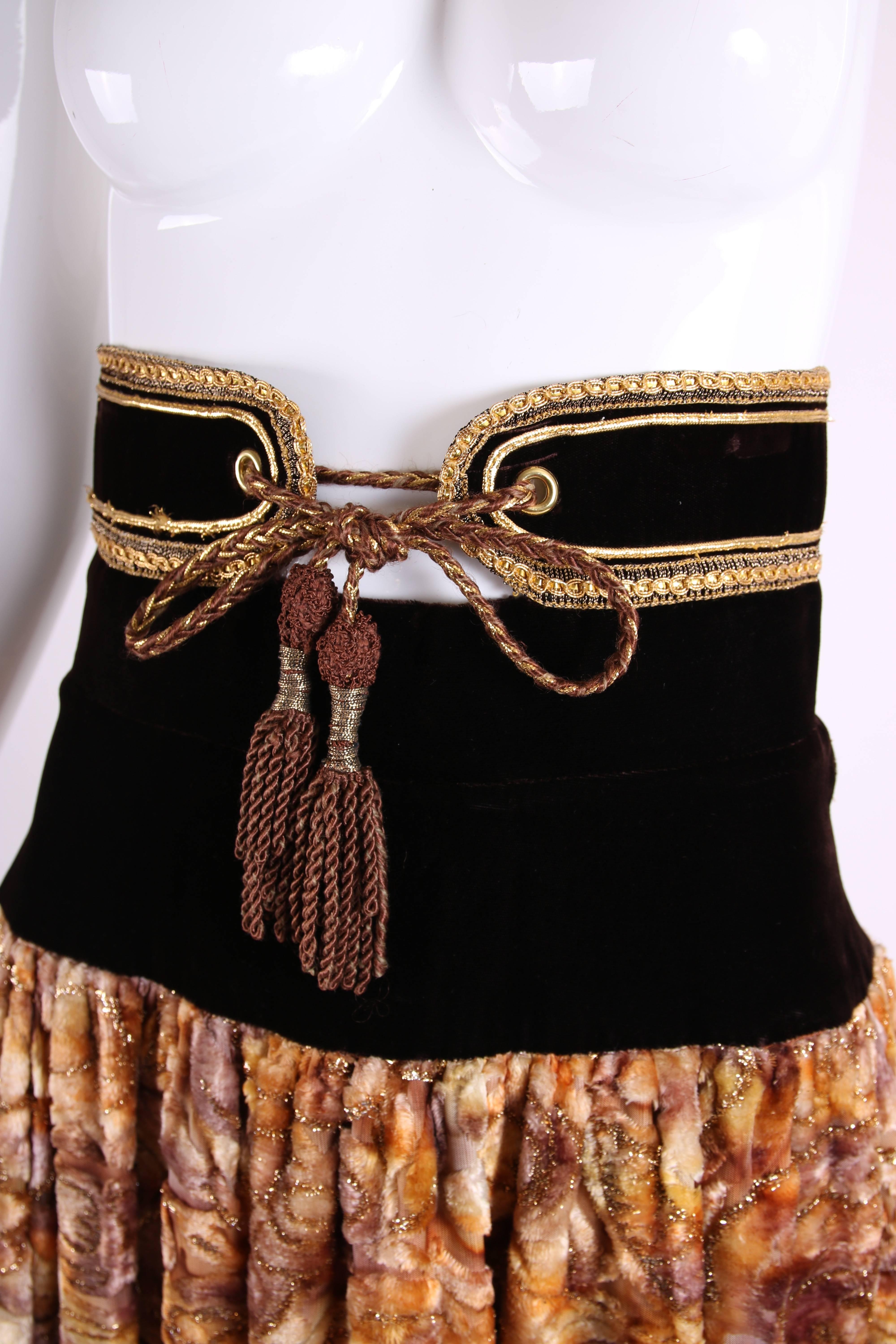 Women's Unlabeled YSL-Inspired Velvet Burnout Maxi Skirt w/Gold Metallic Trim & Cord For Sale