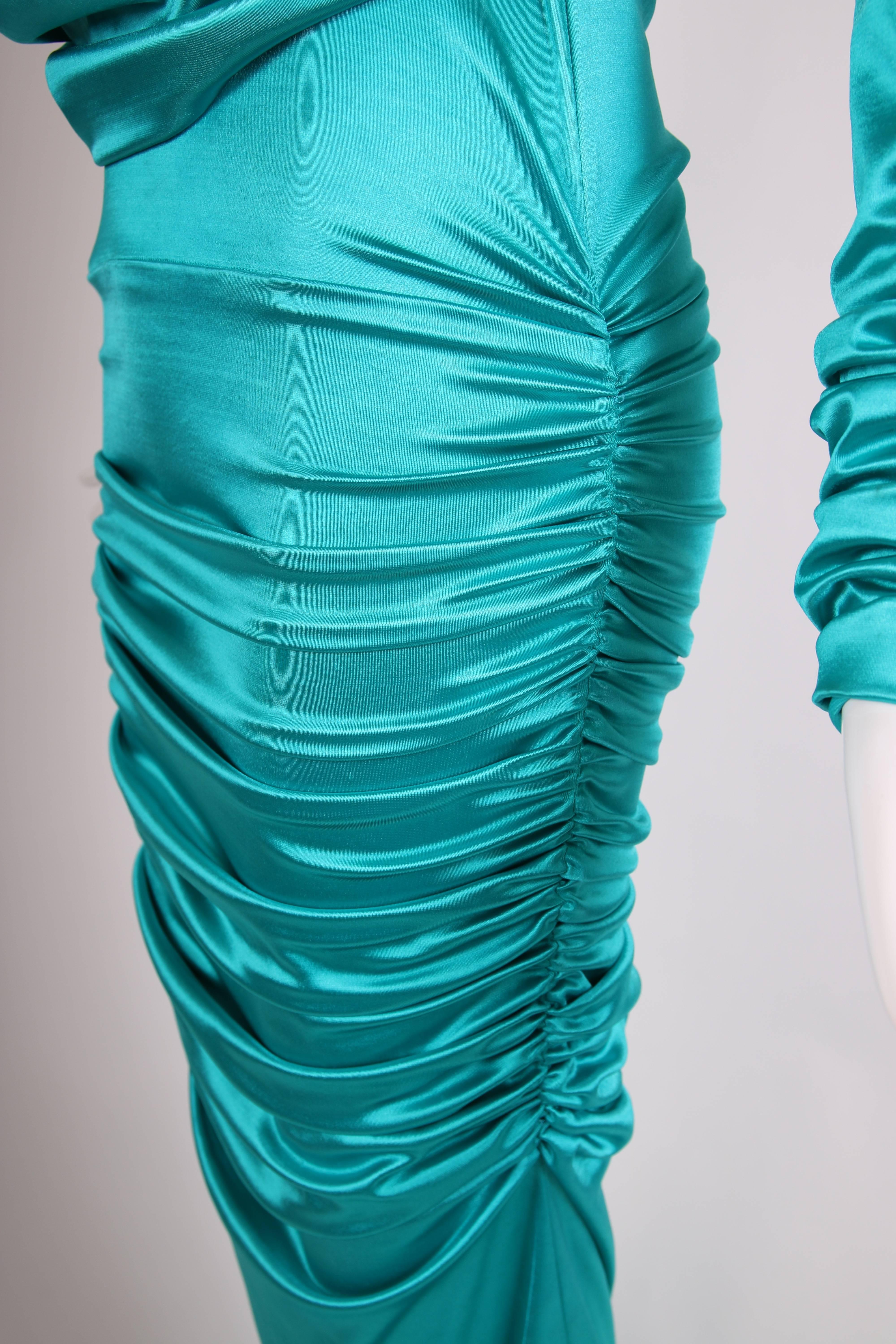 1988 Patrick Kelly Electric Turquoise Stretch Mermaid Gown 1