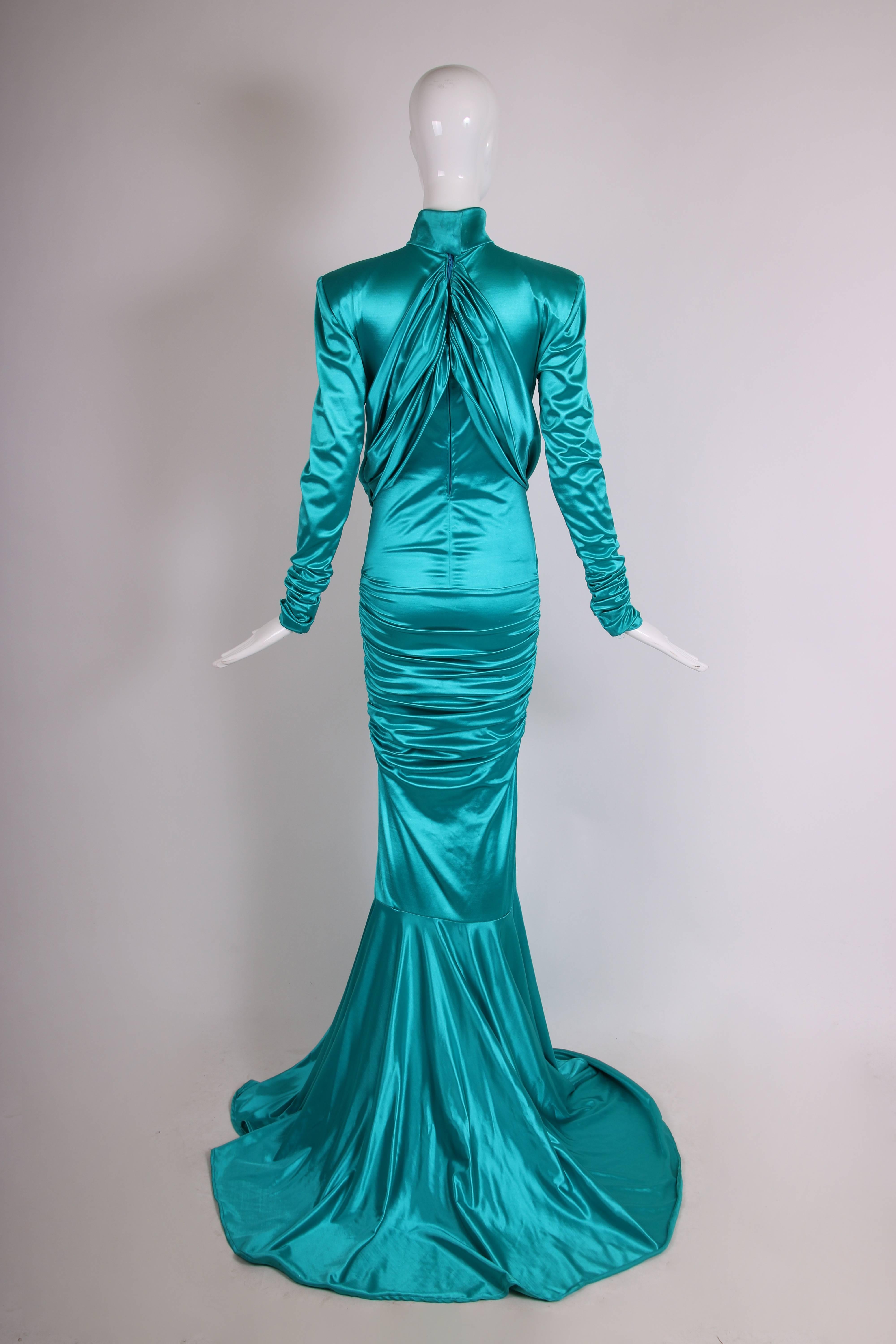Women's 1988 Patrick Kelly Electric Turquoise Stretch Mermaid Gown