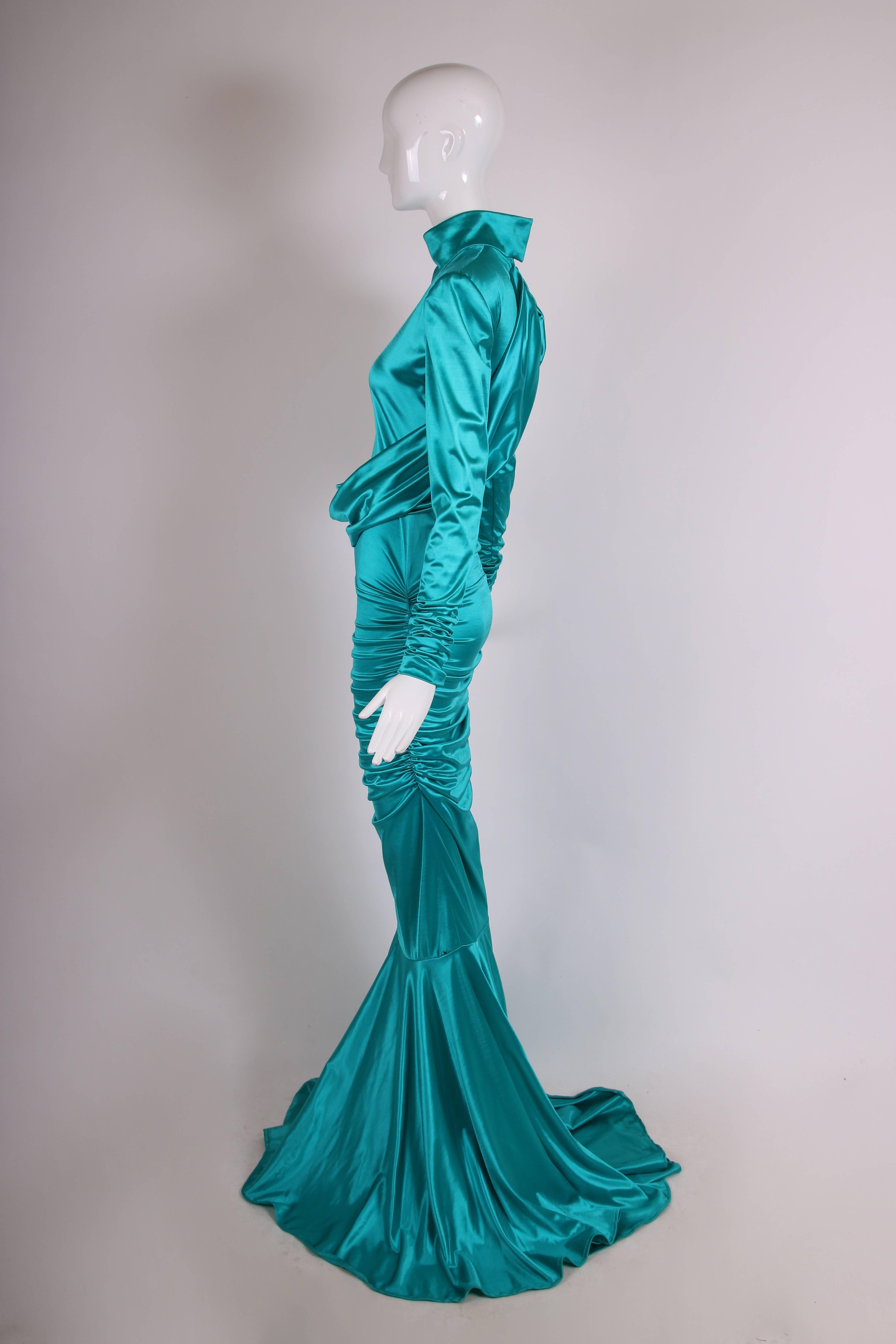 1988 Patrick Kelly Electric Turquoise Stretch Mermaid Gown In Good Condition In Studio City, CA