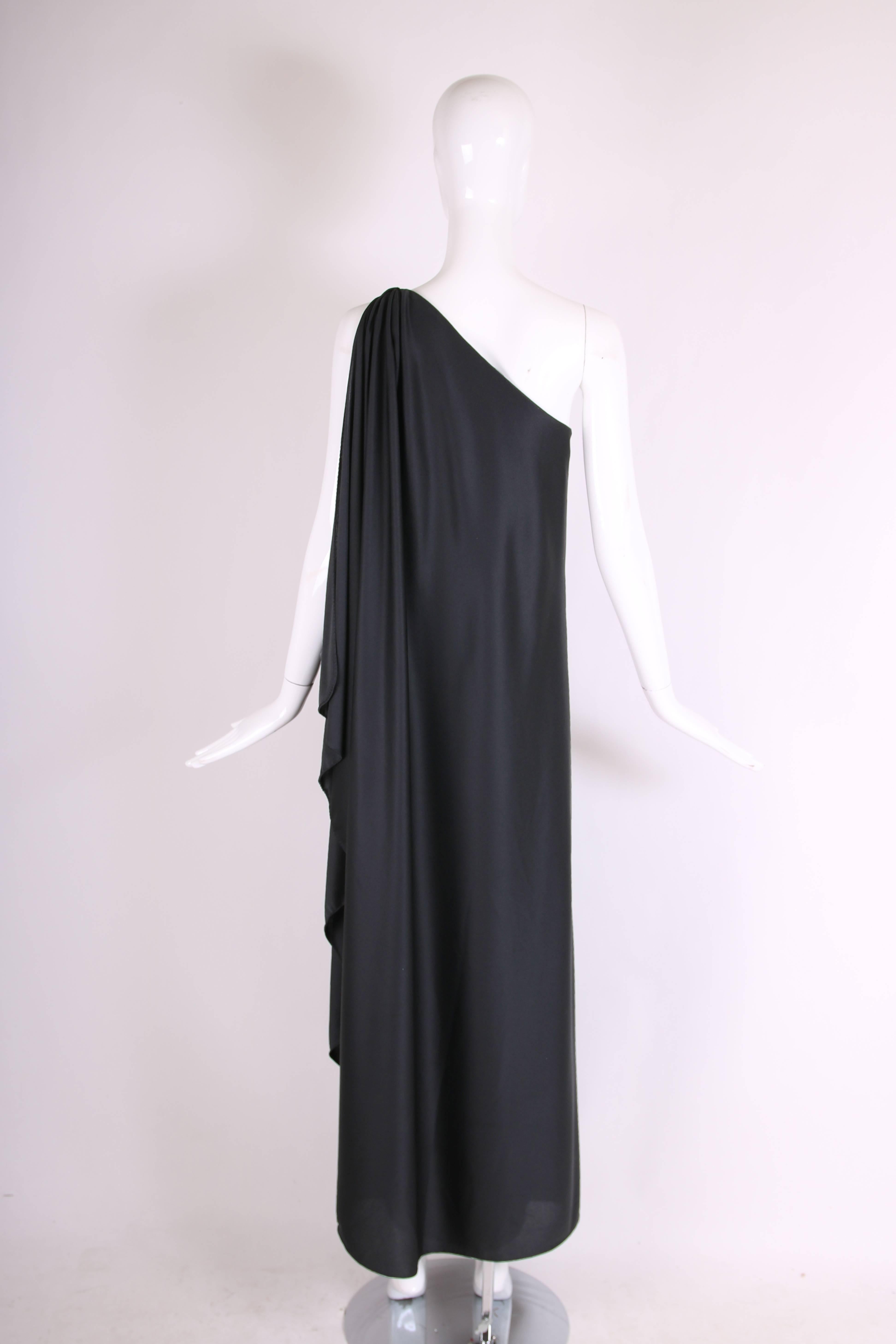 1979 Halston Black Single Shoulder Draped Dorian Gown Dress 1