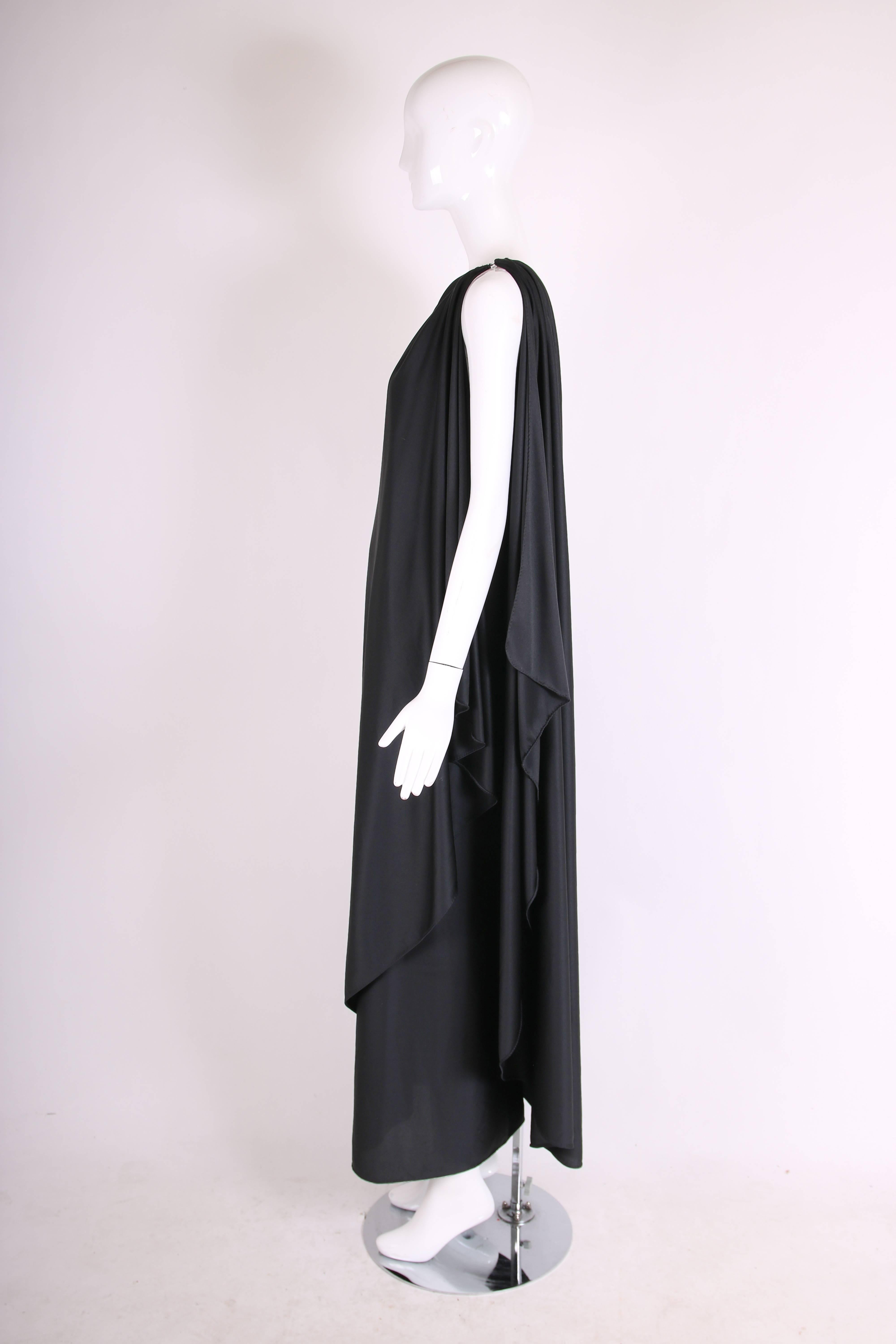 Women's 1979 Halston Black Single Shoulder Draped Dorian Gown Dress