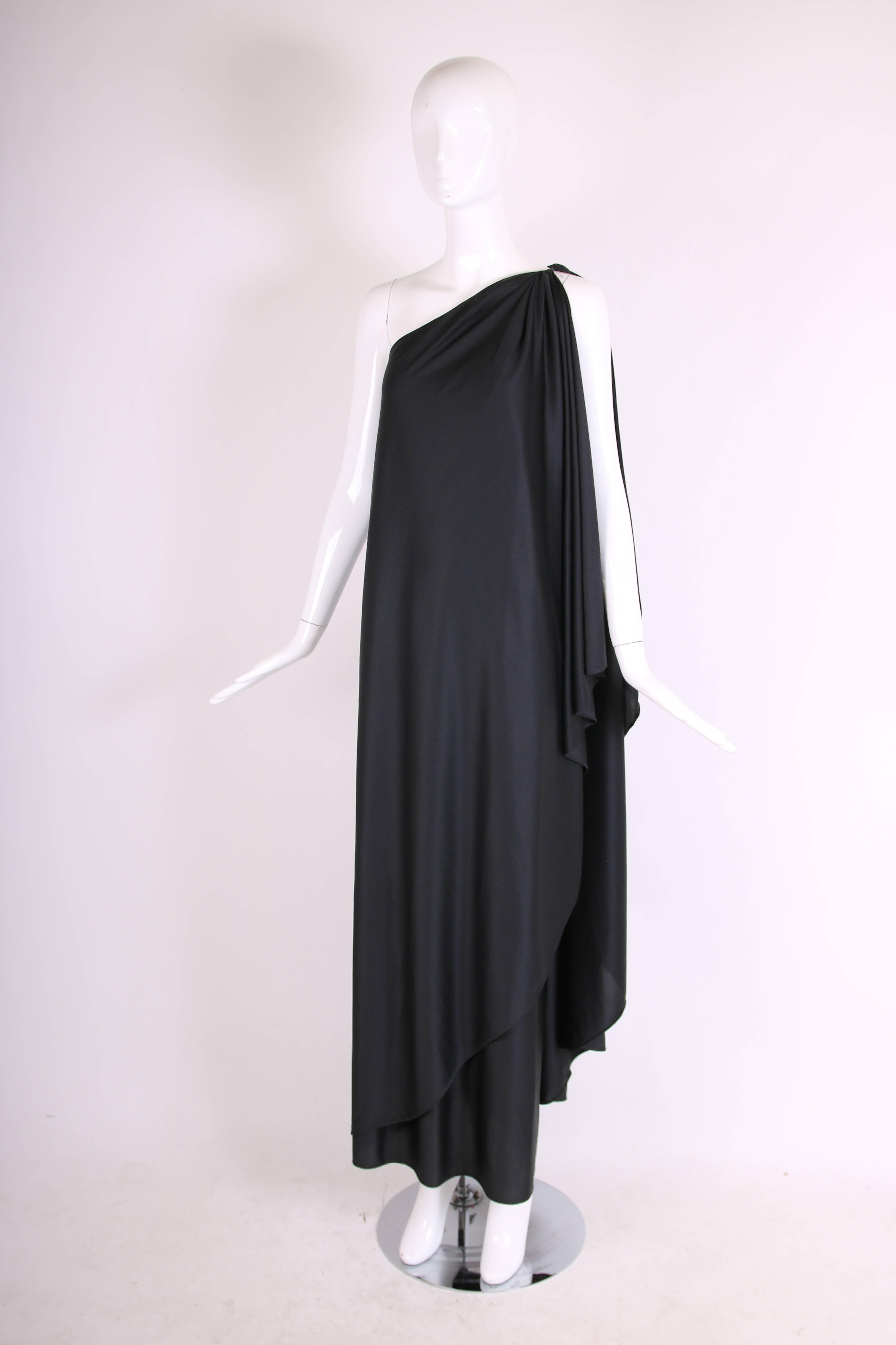 1979 Halston Black Single Shoulder Draped Dorian Gown Dress In Excellent Condition In Studio City, CA