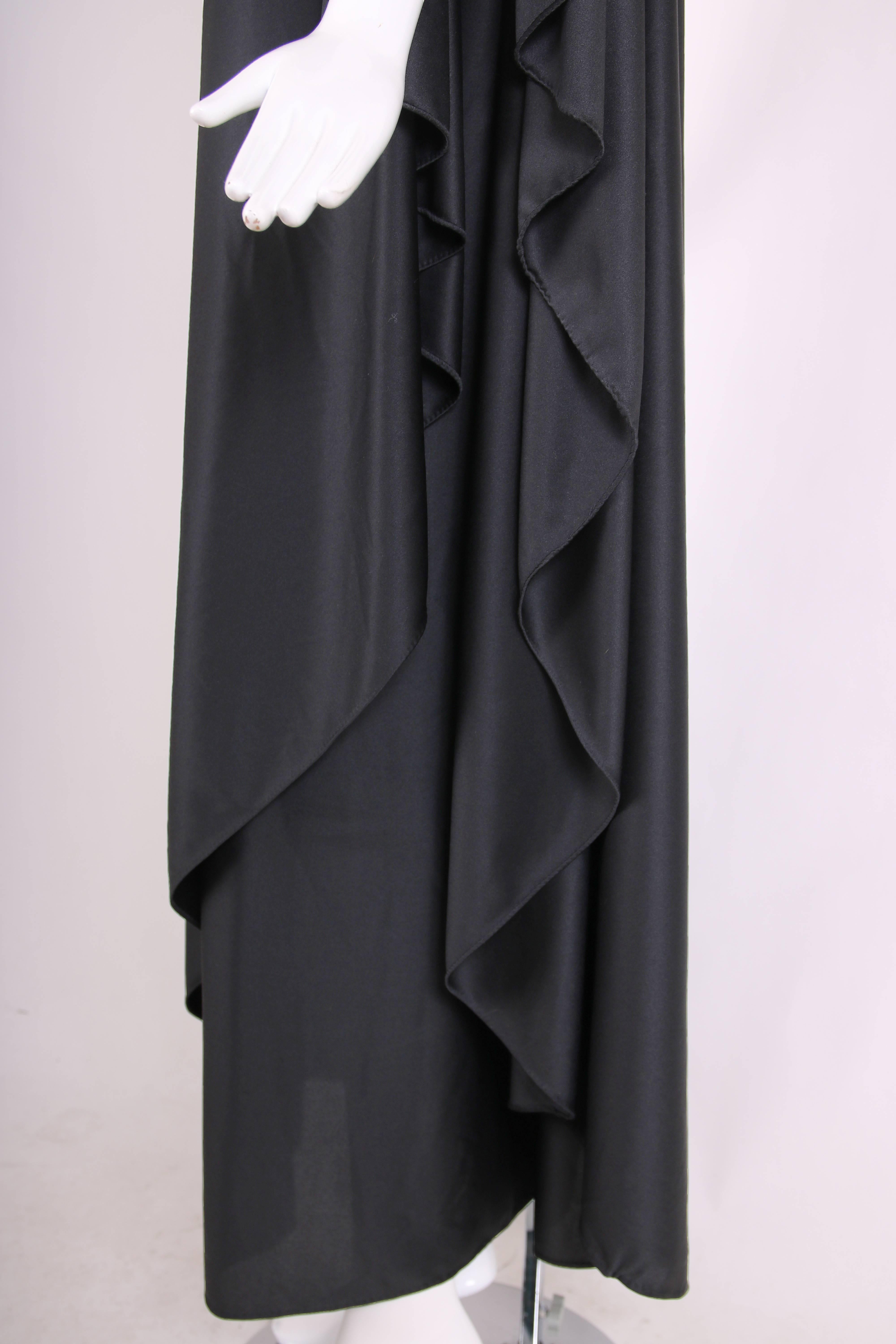 1979 Halston Black Single Shoulder Draped Dorian Gown Dress 2