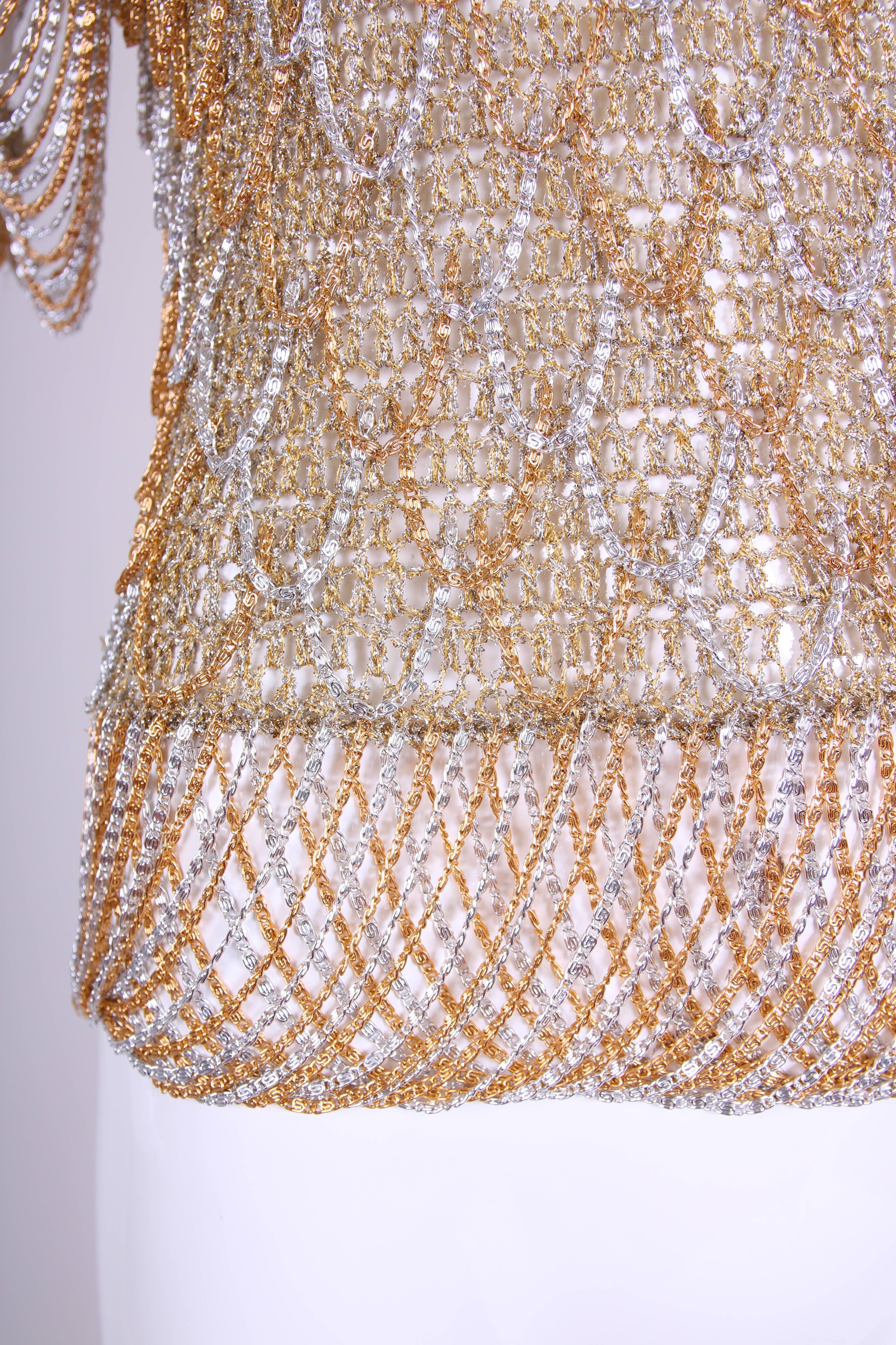 Loris Azzaro Gold and Silver Knit Lurex and Chain Top, 1970s  In Excellent Condition In Studio City, CA