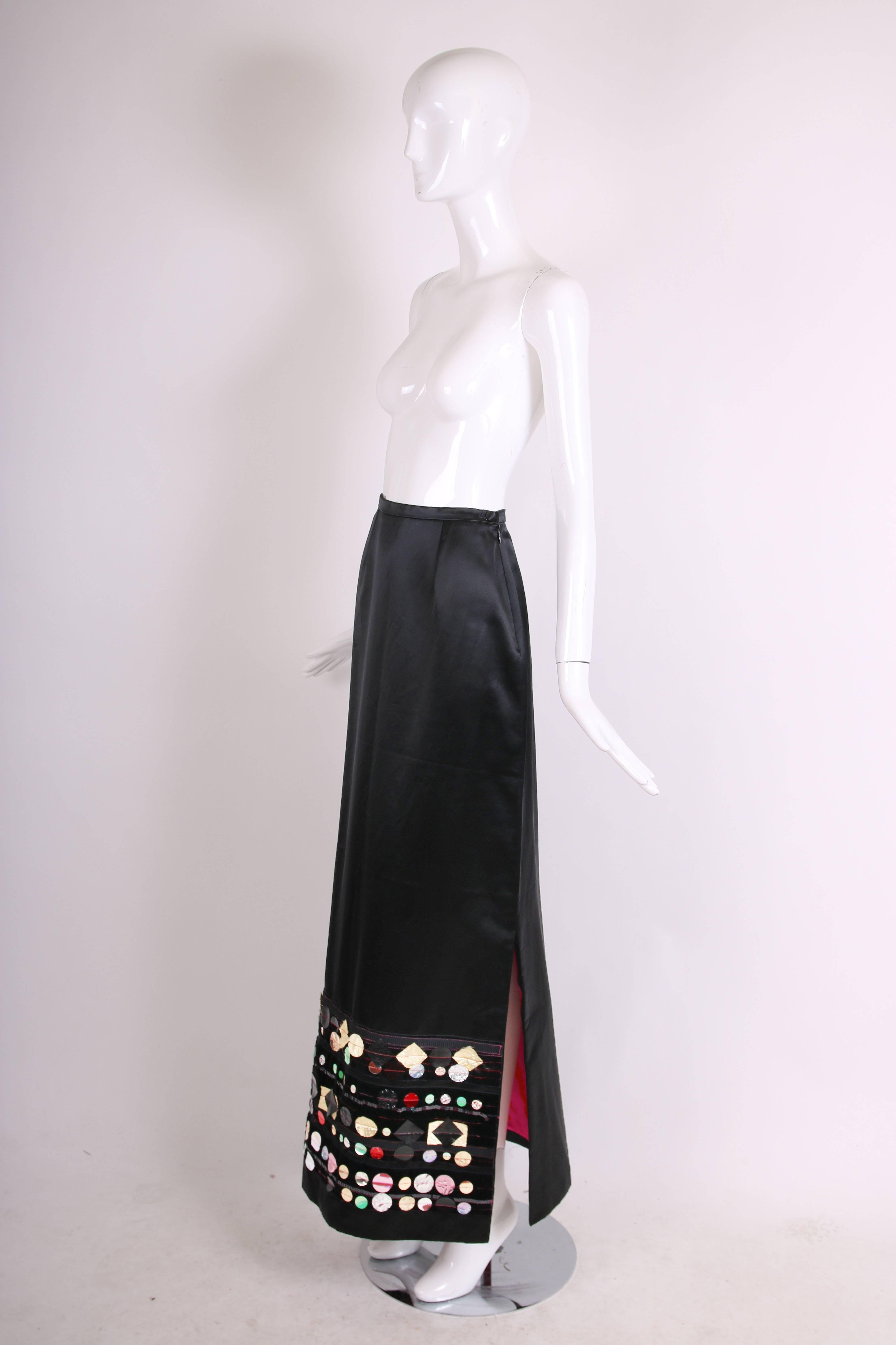 Christian Lacroix Black Satin Cropped Top and Metallic Embellished Maxi Skirt  In Excellent Condition In Studio City, CA