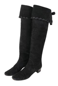 Yves Saint Laurent Vintage Black Suede Thigh-High Boots